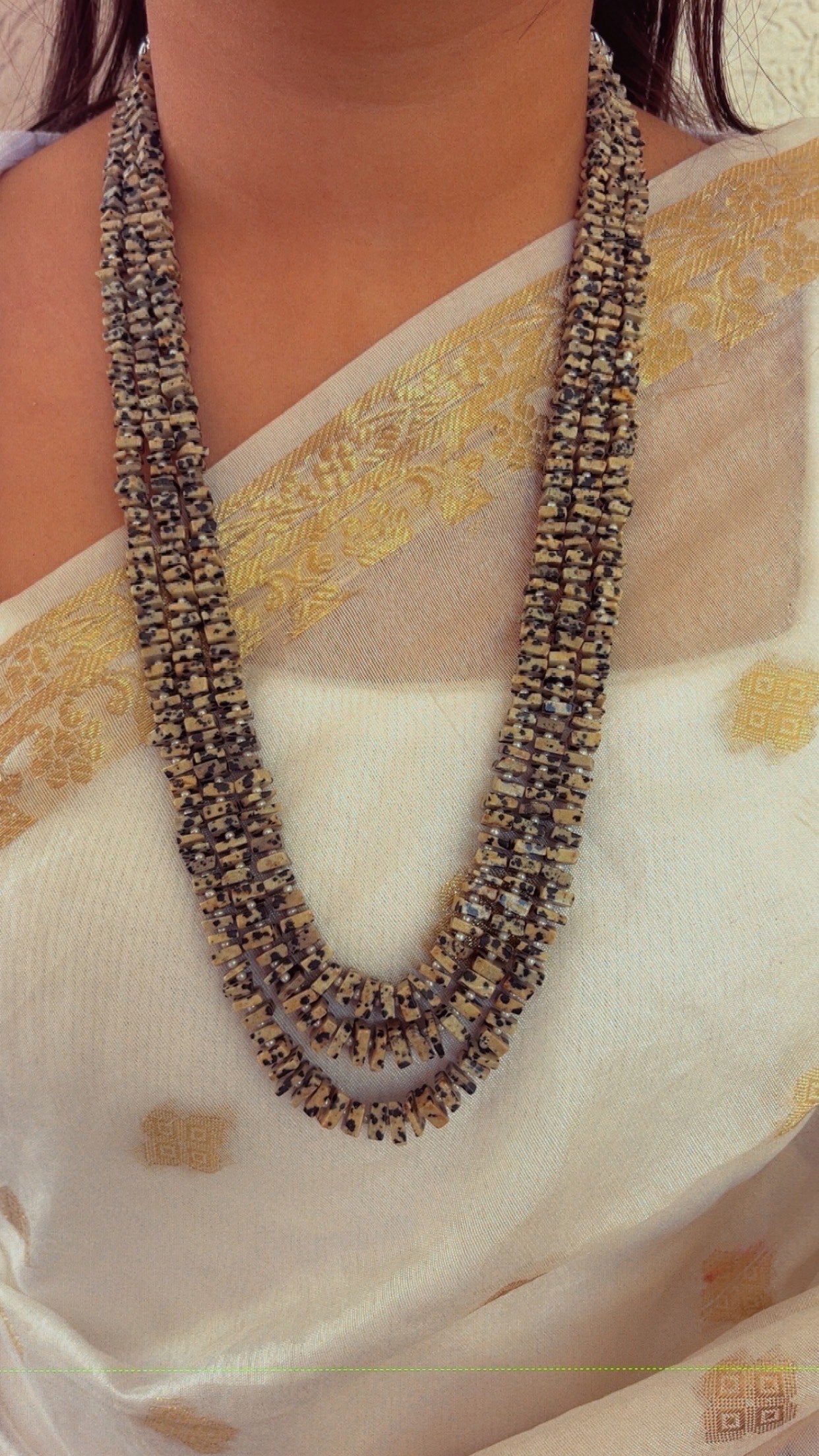 Natural Dalmatian Jasper & Pearl Gemstone Beads Necklace Jewelry