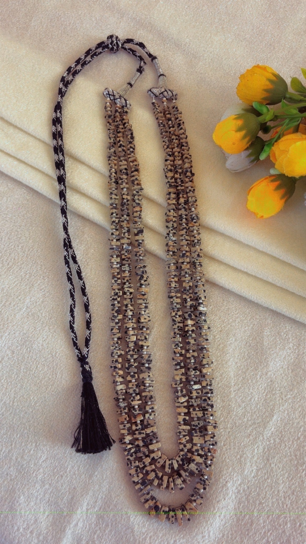 Natural Dalmatian Jasper & Pearl Gemstone Beads Necklace Jewelry