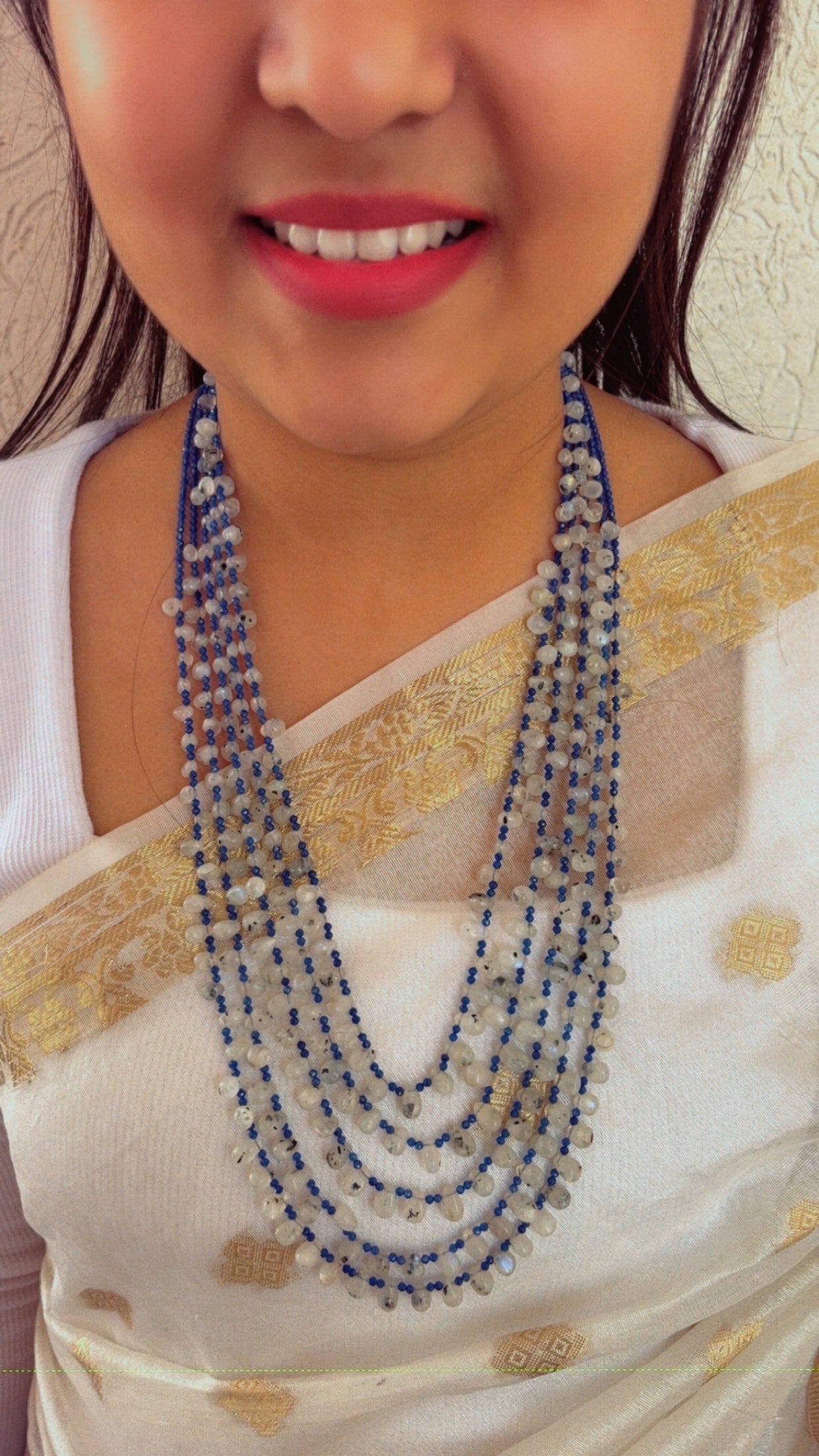 Natural Rainbow Moonstone & Blue Jade Gemstone Beads Necklace Jewelry