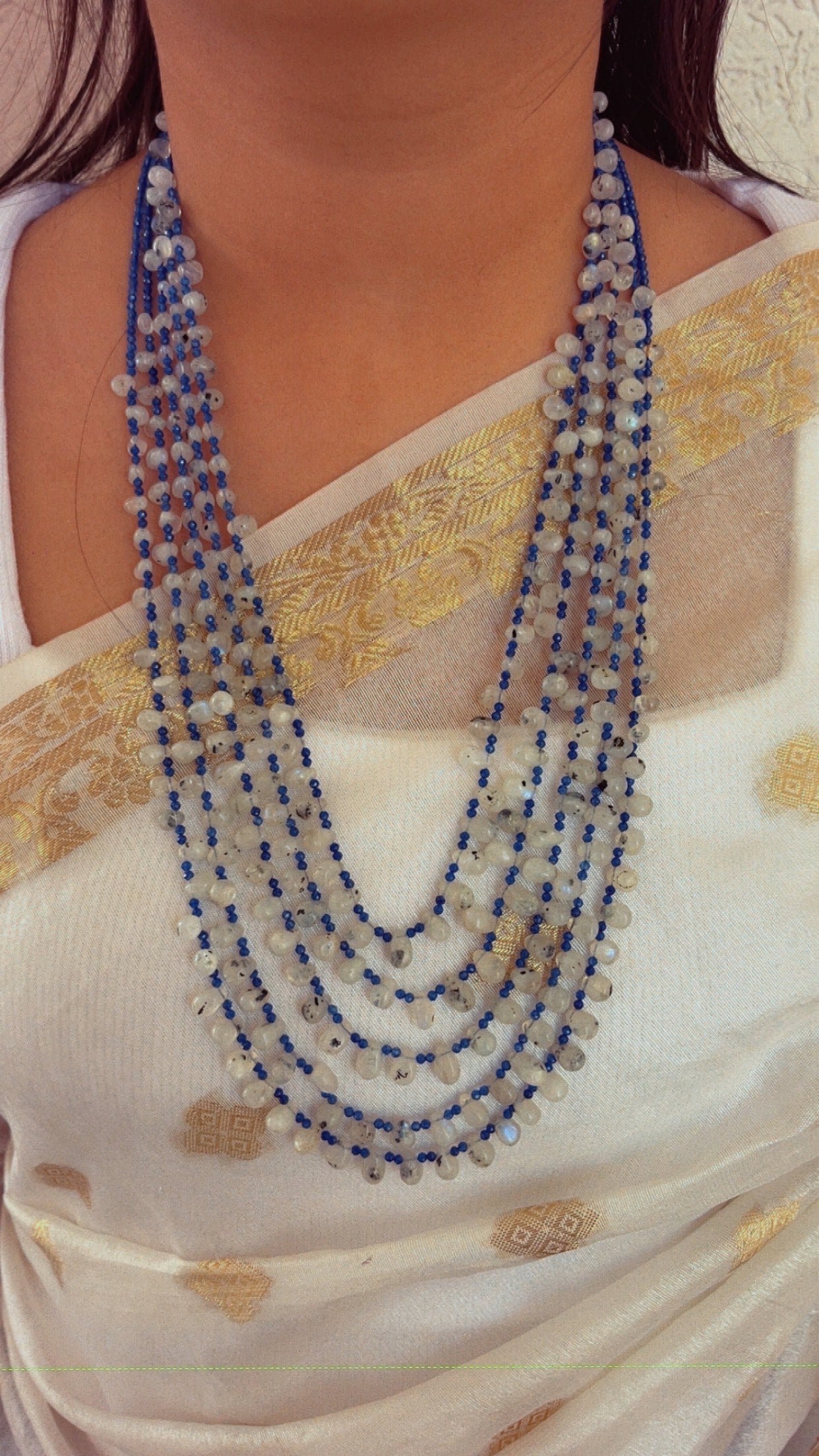 Natural Rainbow Moonstone & Blue Jade Gemstone Beads Necklace Jewelry