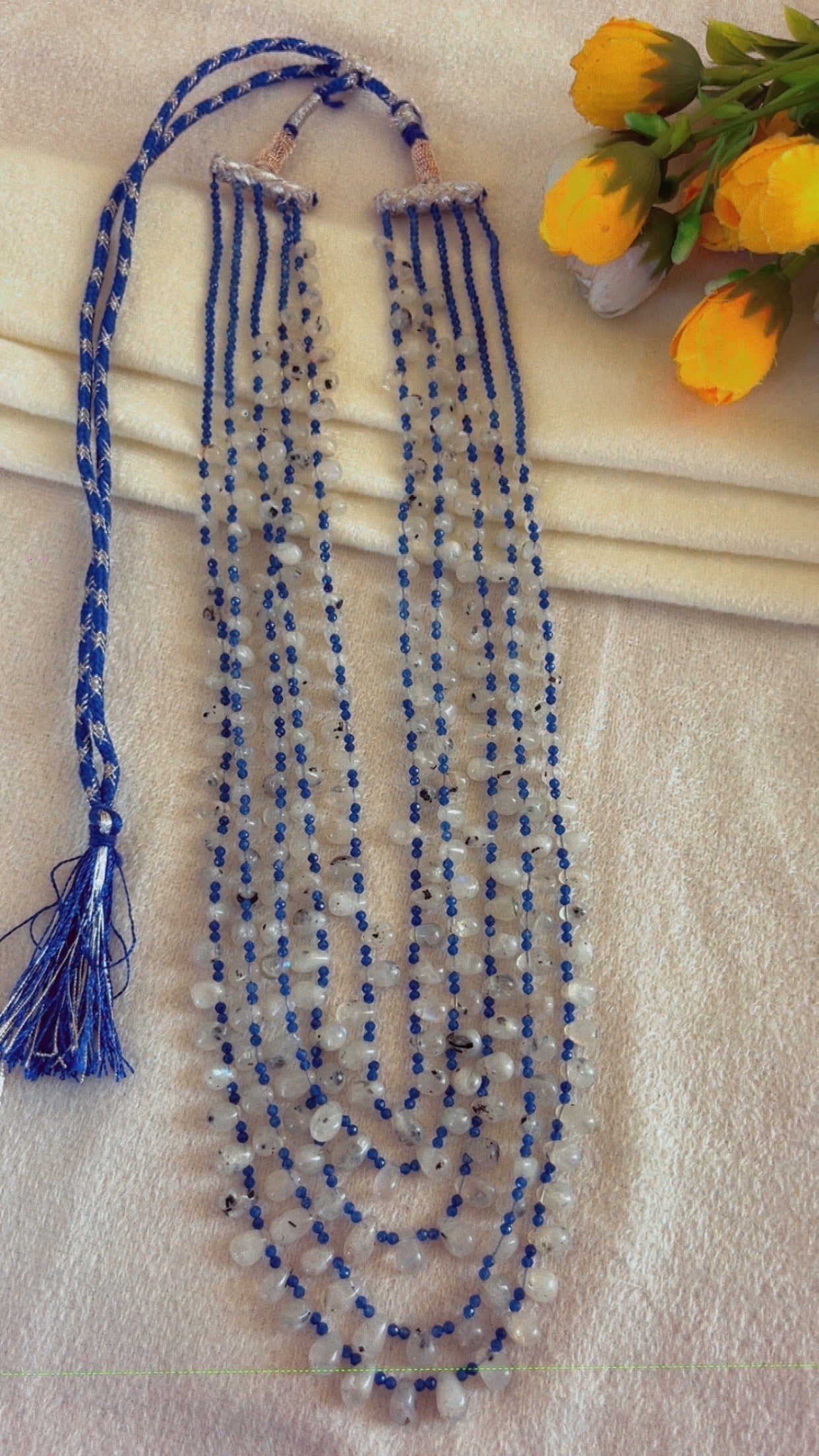 Natural Rainbow Moonstone & Blue Jade Gemstone Beads Necklace Jewelry