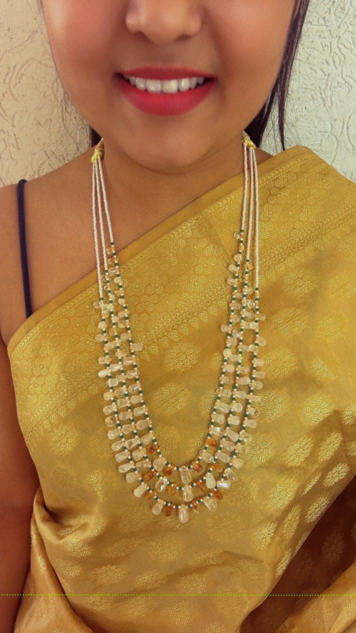 Natural Citrine, Green Jade & Pearl Gemstone Beads Necklace Jewelry