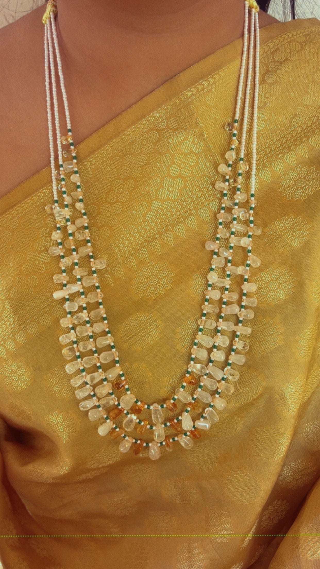 Natural Citrine, Green Jade & Pearl Gemstone Beads Necklace Jewelry