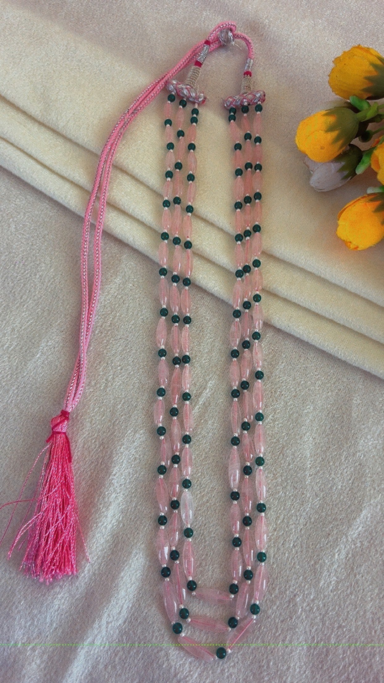 Natural Rose Quartz & Green Jade Gemstone Beads Necklace Jewelry