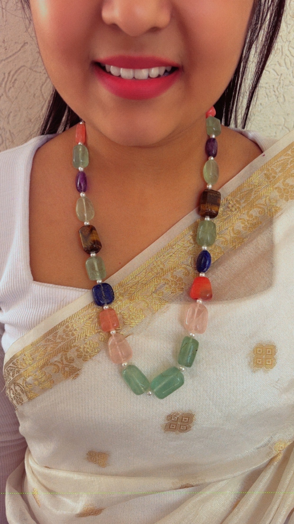 Natural Multi Tumble Gemstone Beads Necklace Jewelry