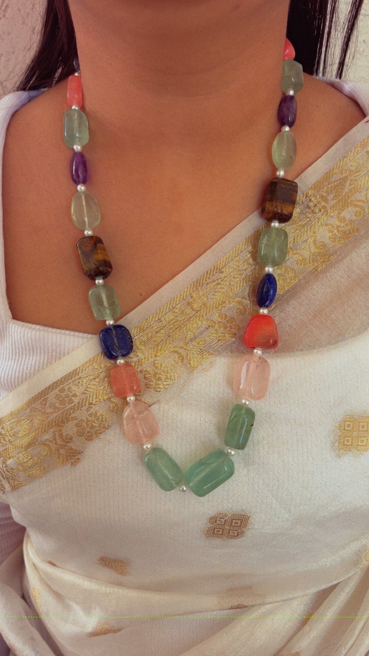 Natural Multi Tumble Gemstone Beads Necklace Jewelry