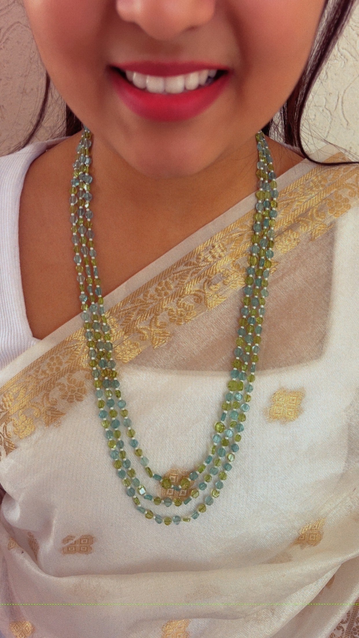 Natural Peridot & Sky Apatite Coin Gemstone Beads Necklace Jewelry