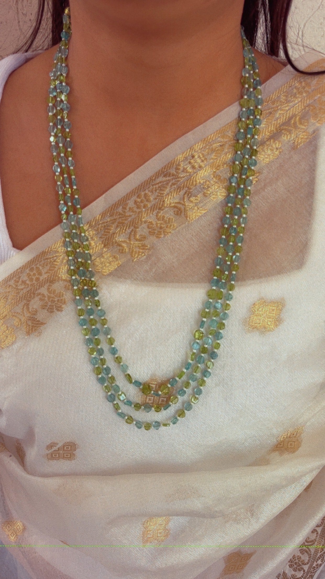 Natural Peridot & Sky Apatite Coin Gemstone Beads Necklace Jewelry