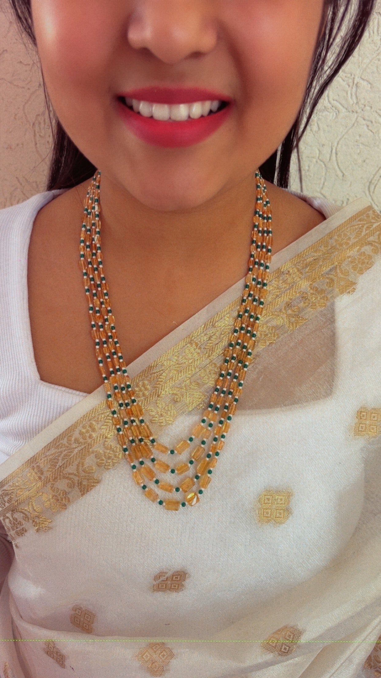 Natural Citrine & Green Jade Gemstone Beads Necklace Jewelry