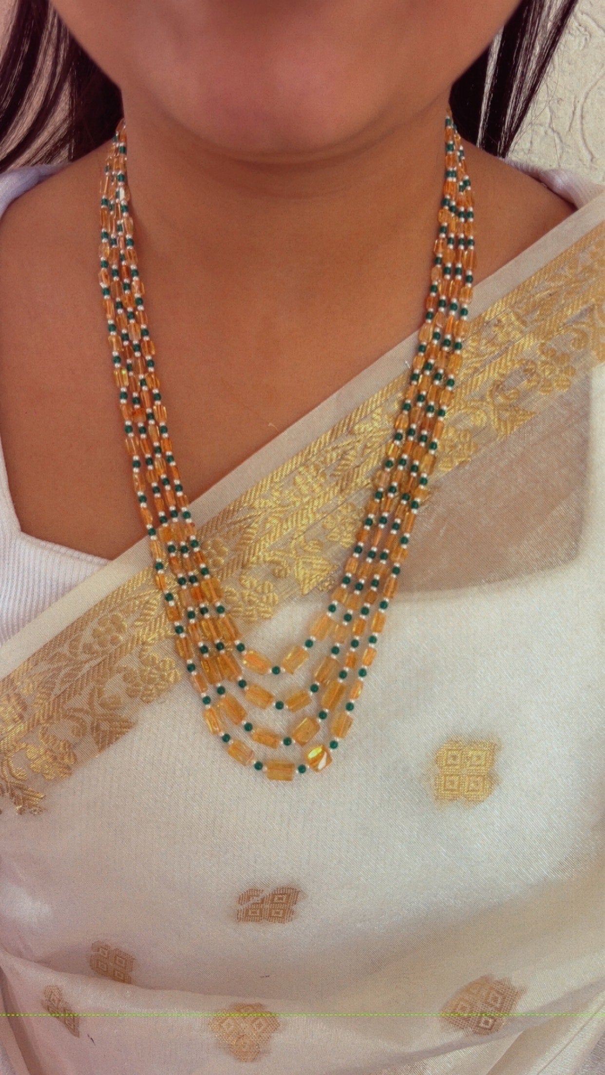 Natural Citrine & Green Jade Gemstone Beads Necklace Jewelry