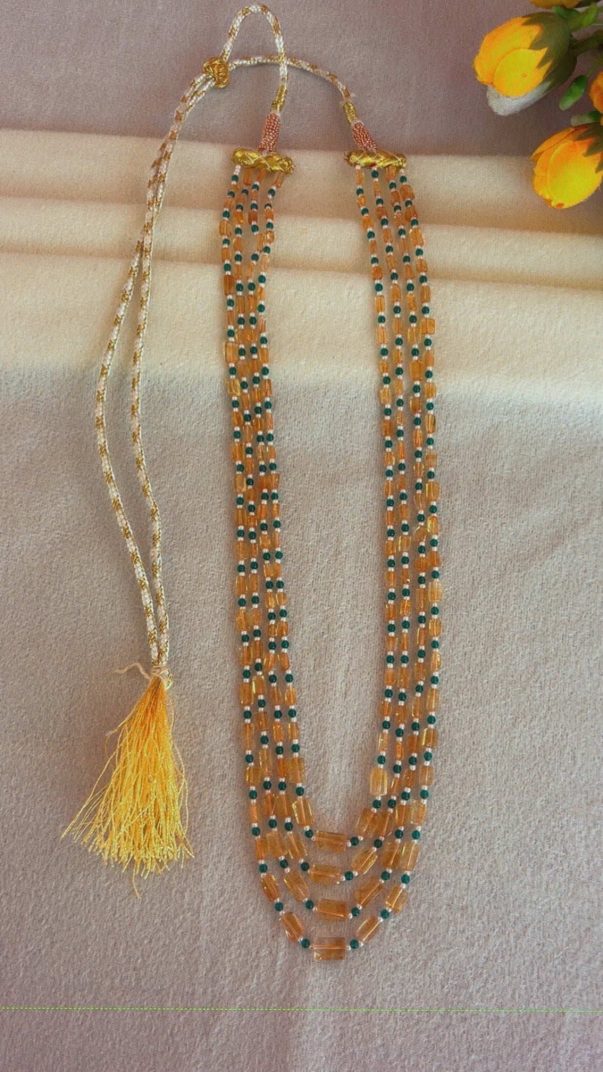 Natural Citrine & Green Jade Gemstone Beads Necklace Jewelry