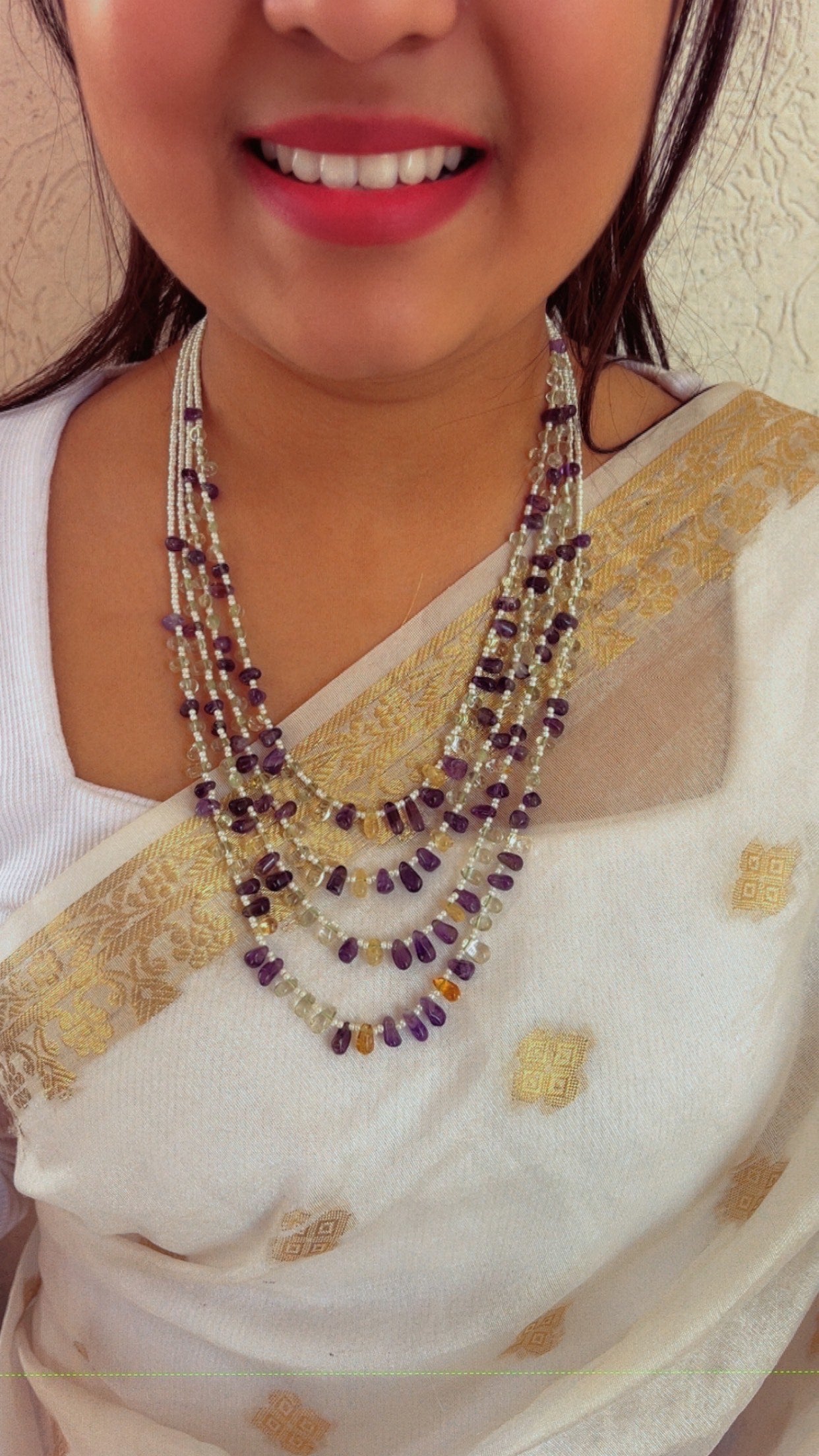 Natural Amethyst & Citrine Gemstone Beads Necklace Jewelry