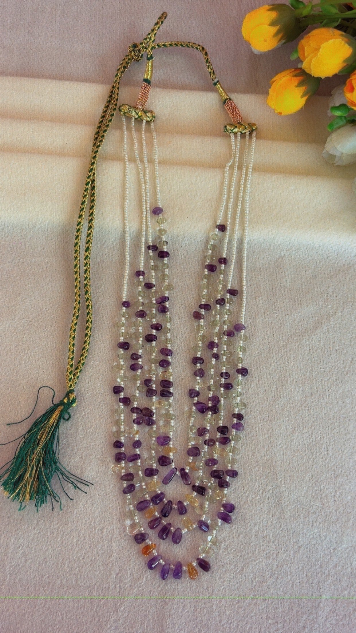 Natural Amethyst & Citrine Gemstone Beads Necklace Jewelry