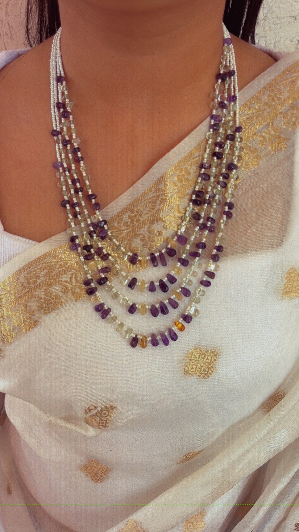 Natural Amethyst & Citrine Gemstone Beads Necklace Jewelry