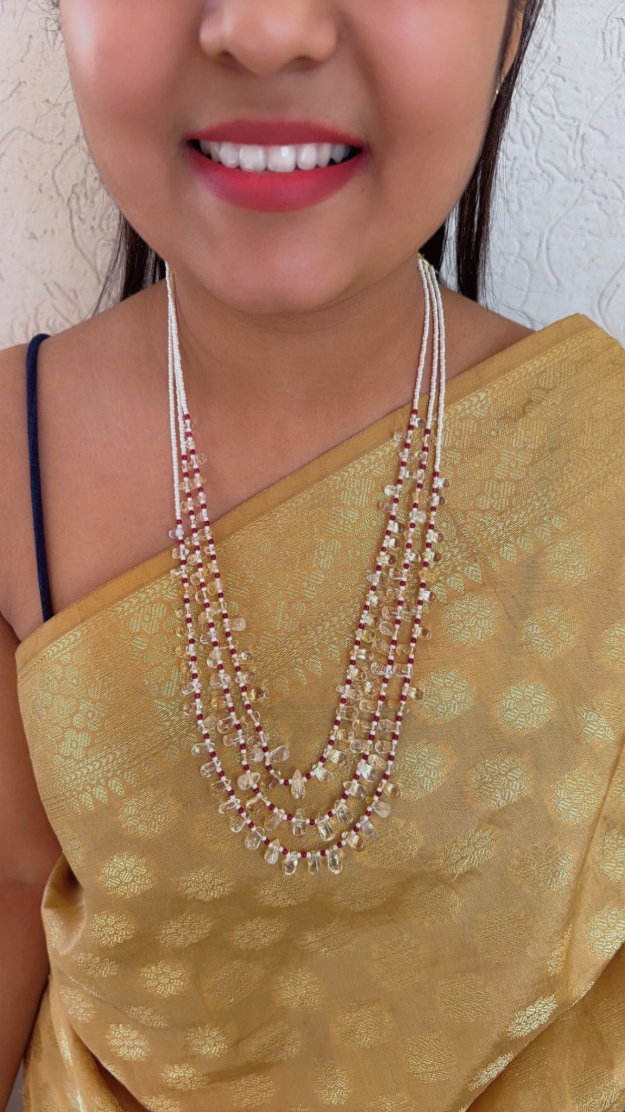 Natural Lemon Quartz & Red Jade Gemstone Beads Necklace Jewelry