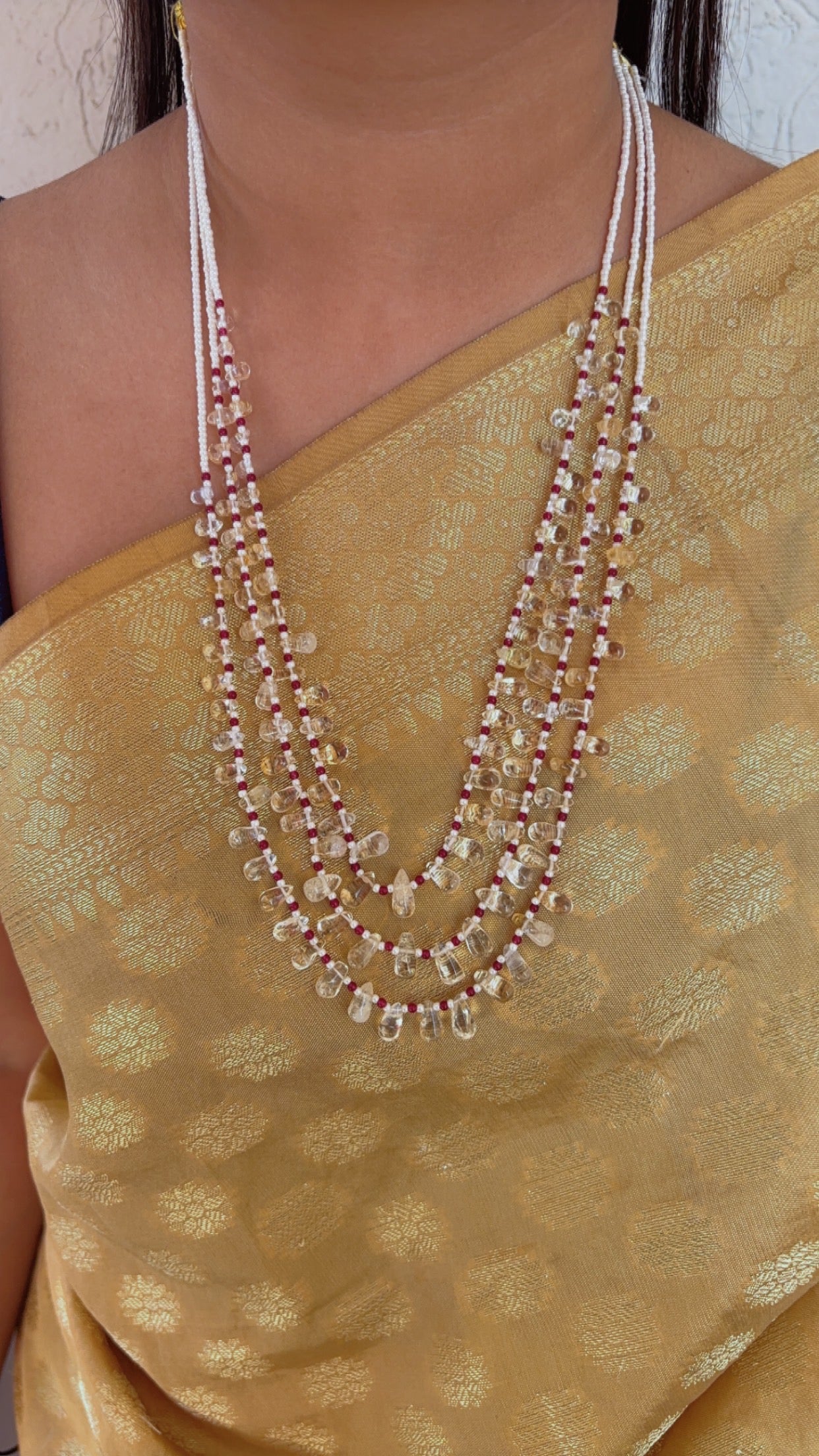 Natural Lemon Quartz & Red Jade Gemstone Beads Necklace Jewelry