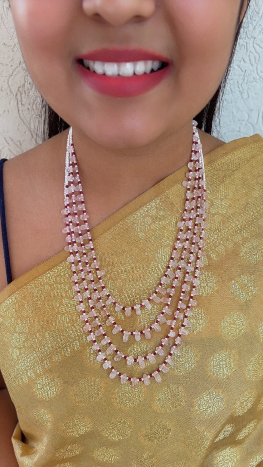 Natural Rose Quartz & Red Jade Gemstone Beads Necklace Jewelry