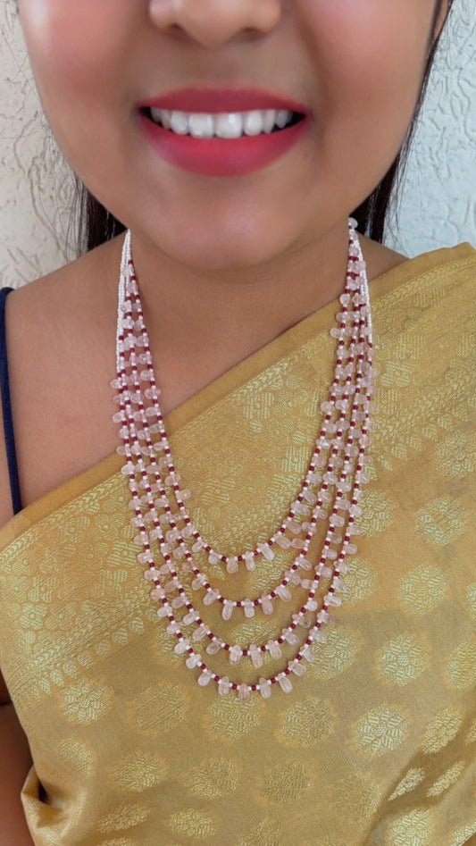 Natural Rose Quartz & Red Jade Gemstone Beads Necklace Jewelry