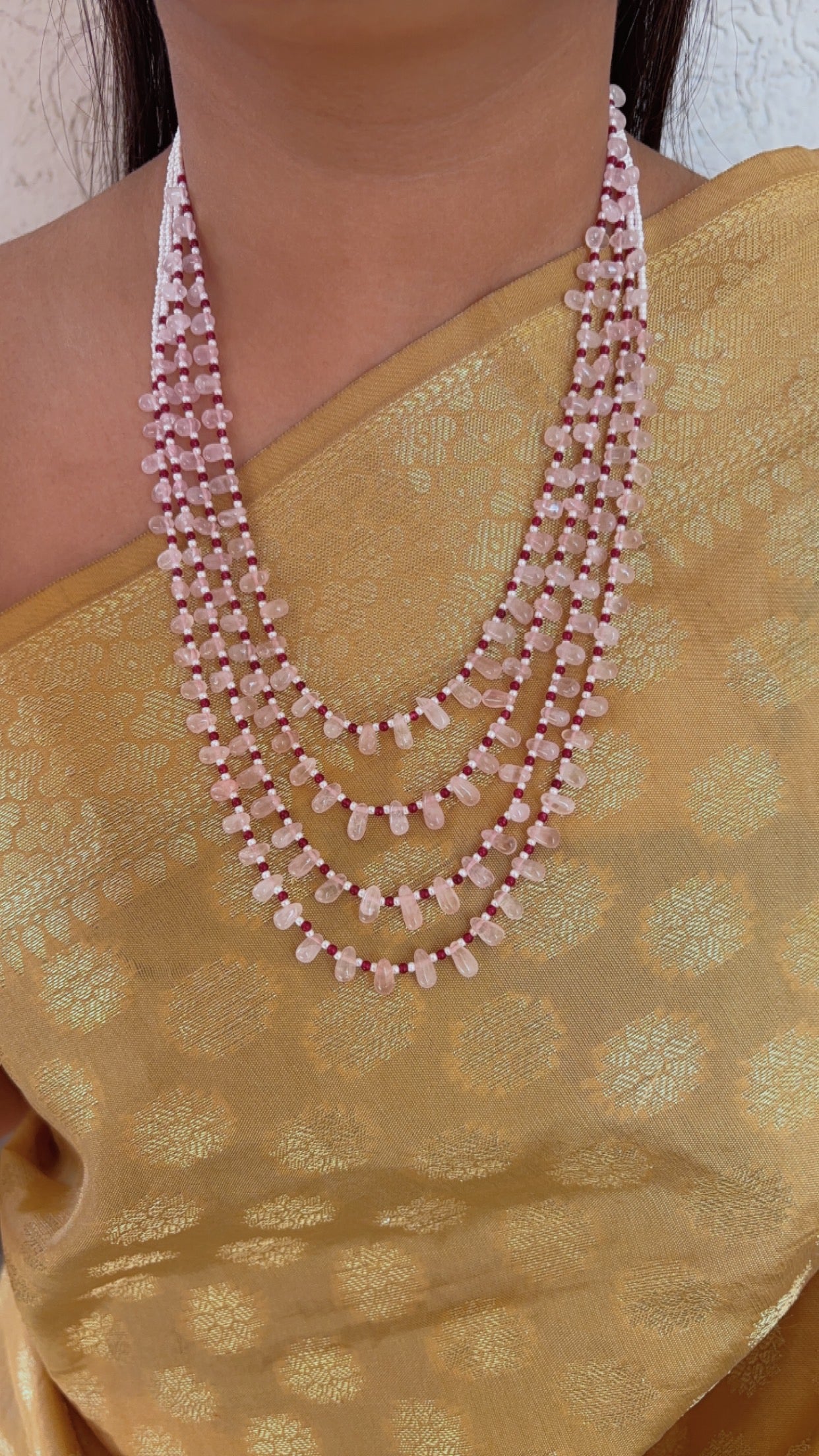 Natural Rose Quartz & Red Jade Gemstone Beads Necklace Jewelry