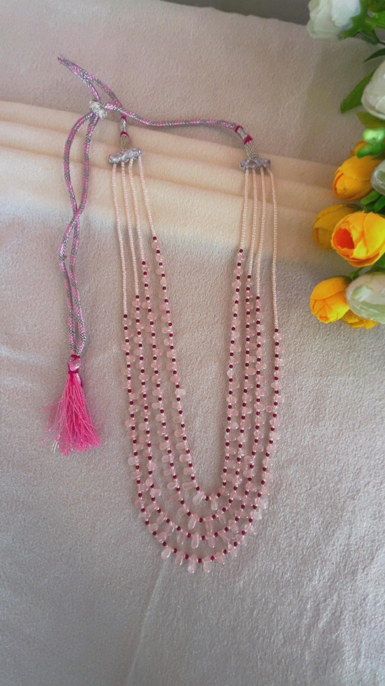 Natural Rose Quartz & Red Jade Gemstone Beads Necklace Jewelry