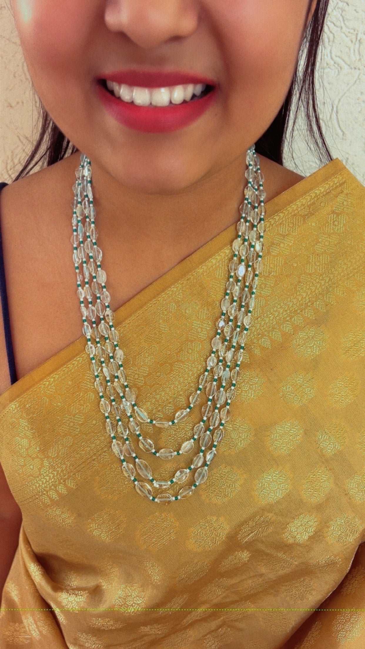 Natural Aquamarine & Green Quartz Gemstone Beads Necklace Jewelry