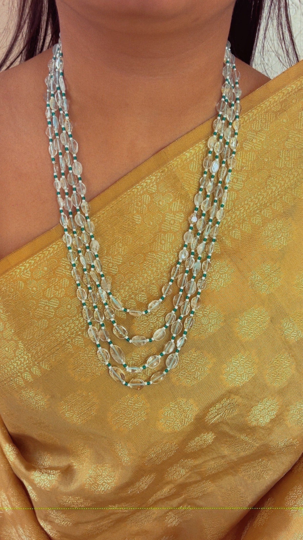 Natural Aquamarine & Green Quartz Gemstone Beads Necklace Jewelry