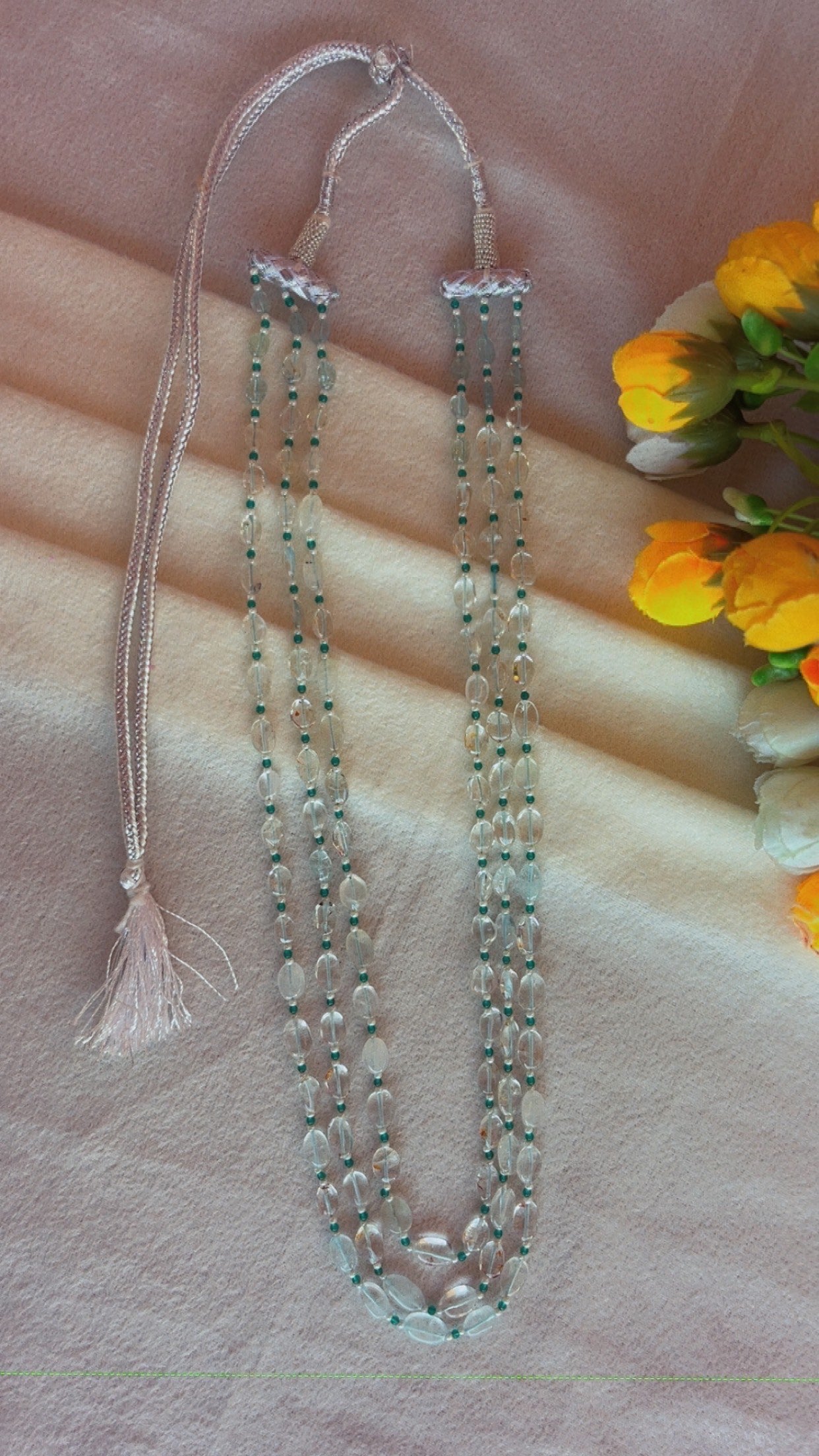 Natural Aquamarine & Green Quartz Gemstone Beads Necklace Jewelry