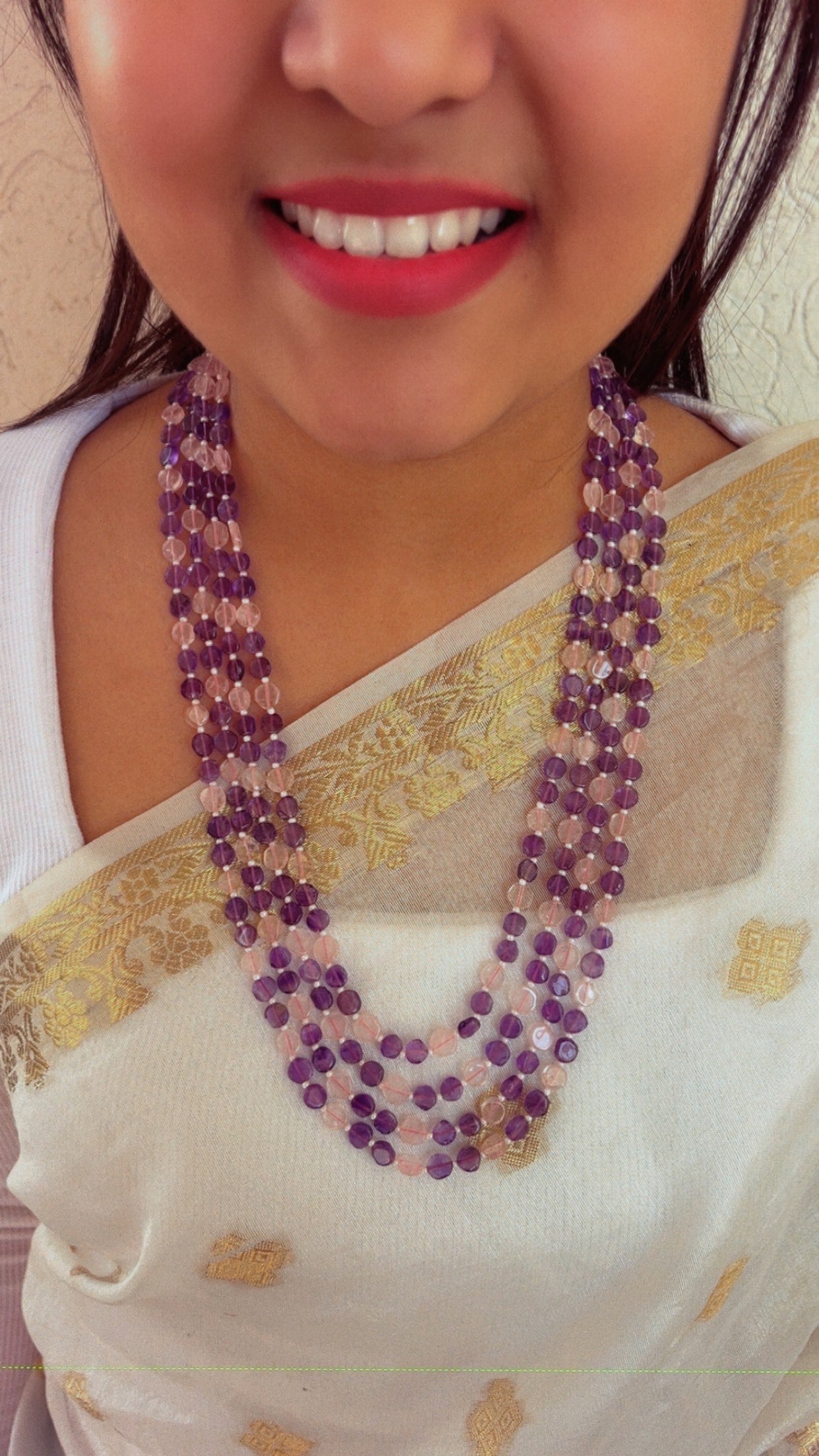 Natural Amethyst & Rose Quartz Gemstone Beads Necklace Jewelry