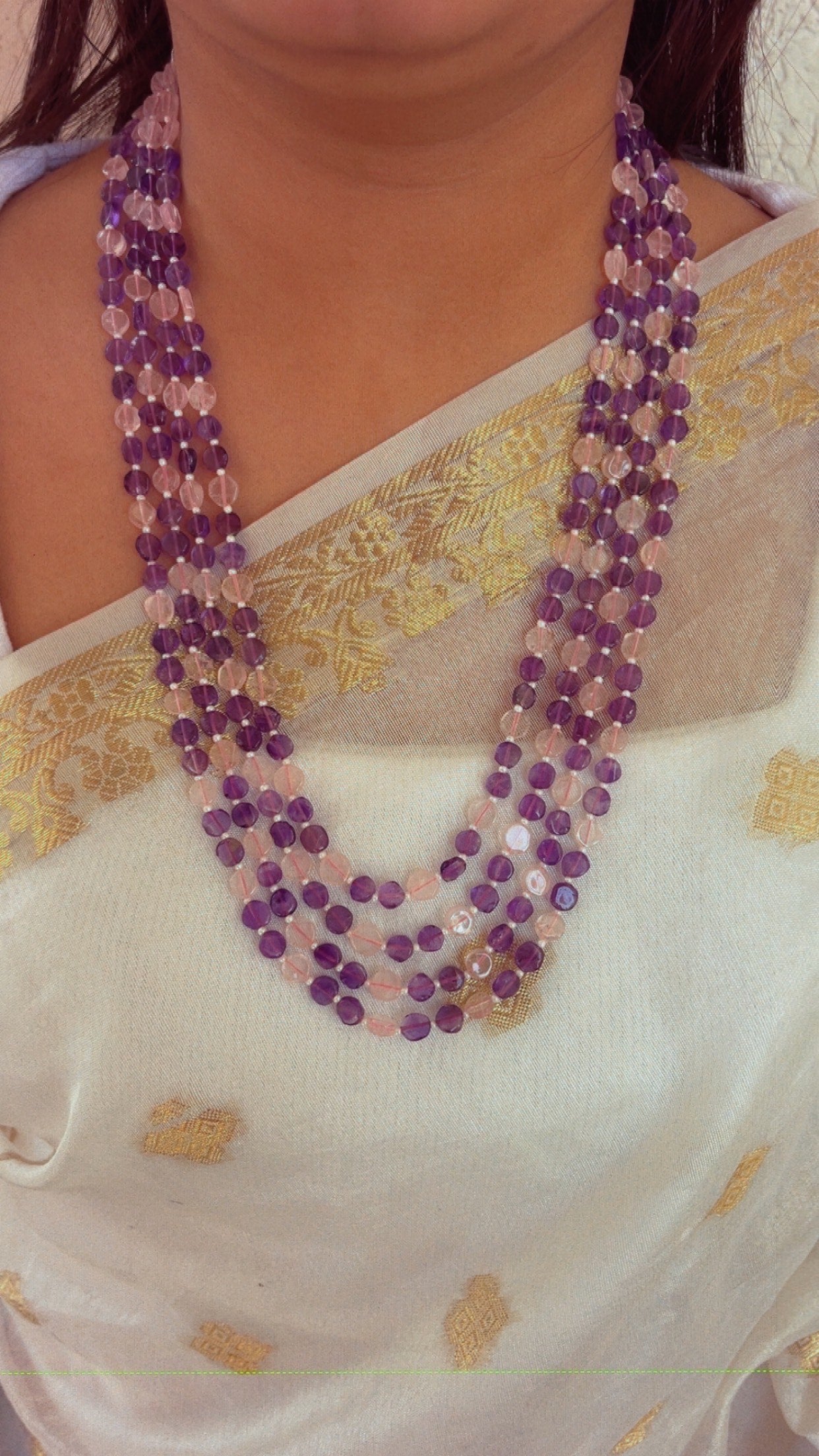 Natural Amethyst & Rose Quartz Gemstone Beads Necklace Jewelry