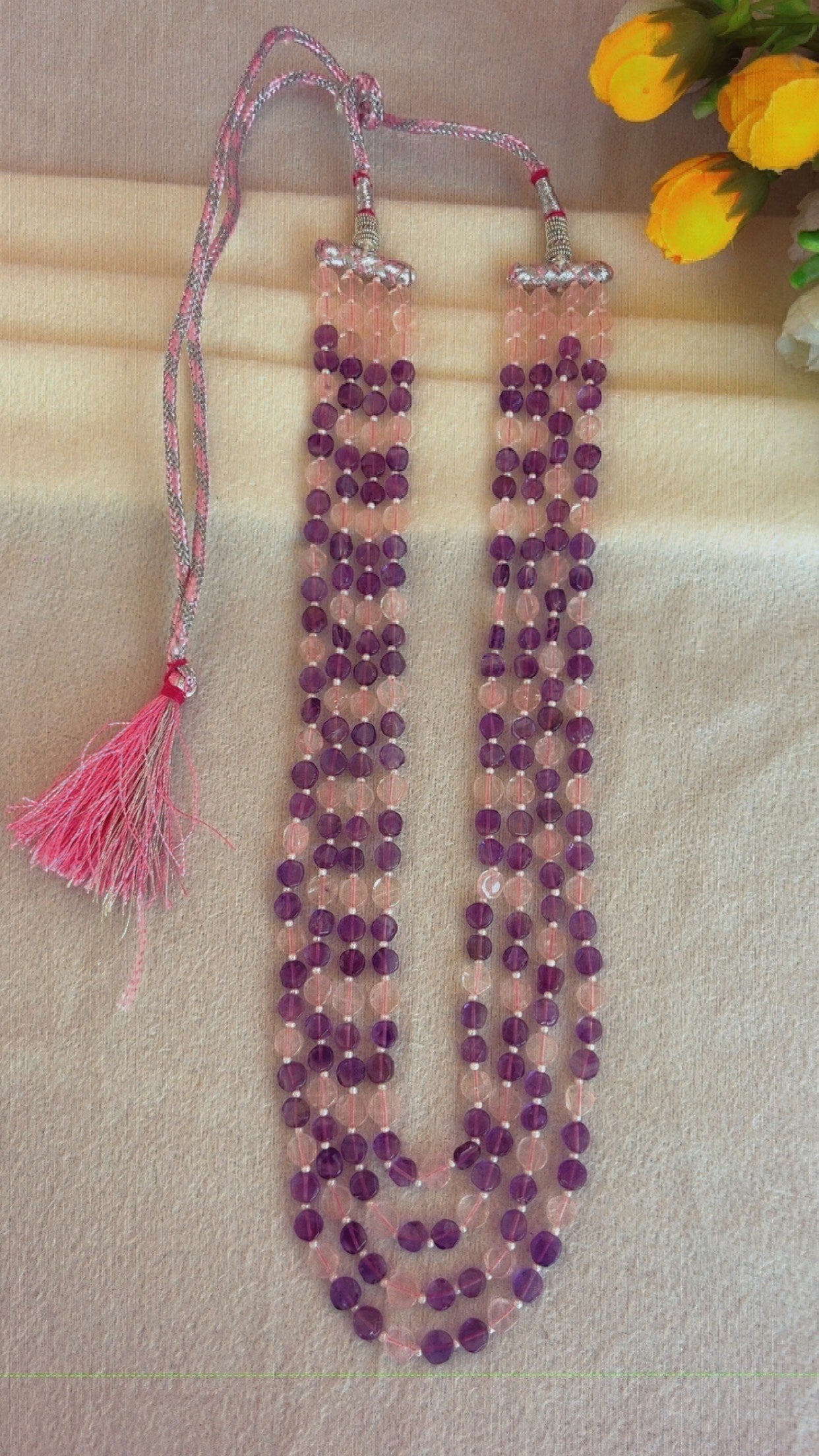 Natural Amethyst & Rose Quartz Gemstone Beads Necklace Jewelry