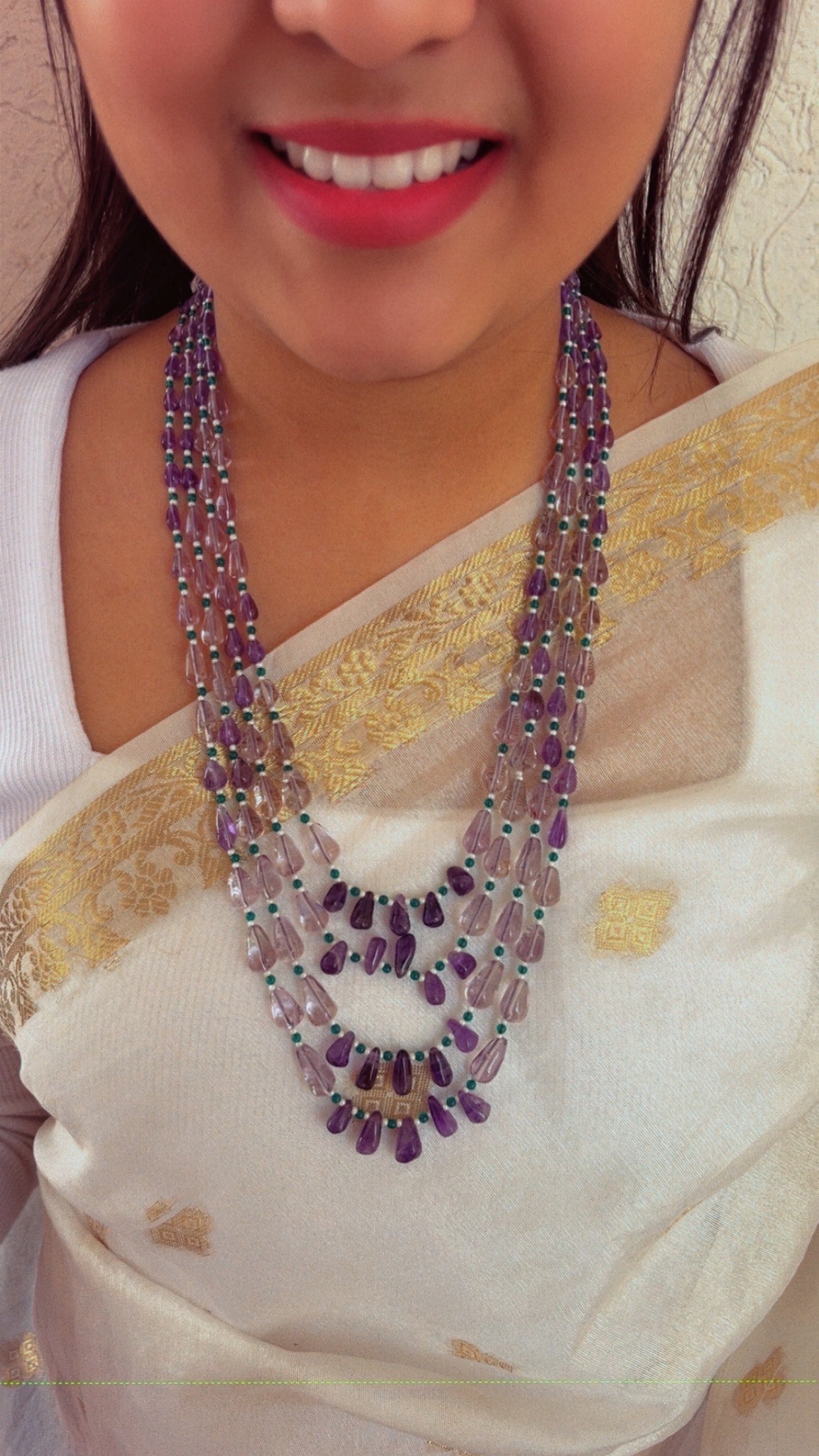 Natural Amethyst & Green Quartz Gemstone Beads Necklace Jewelry