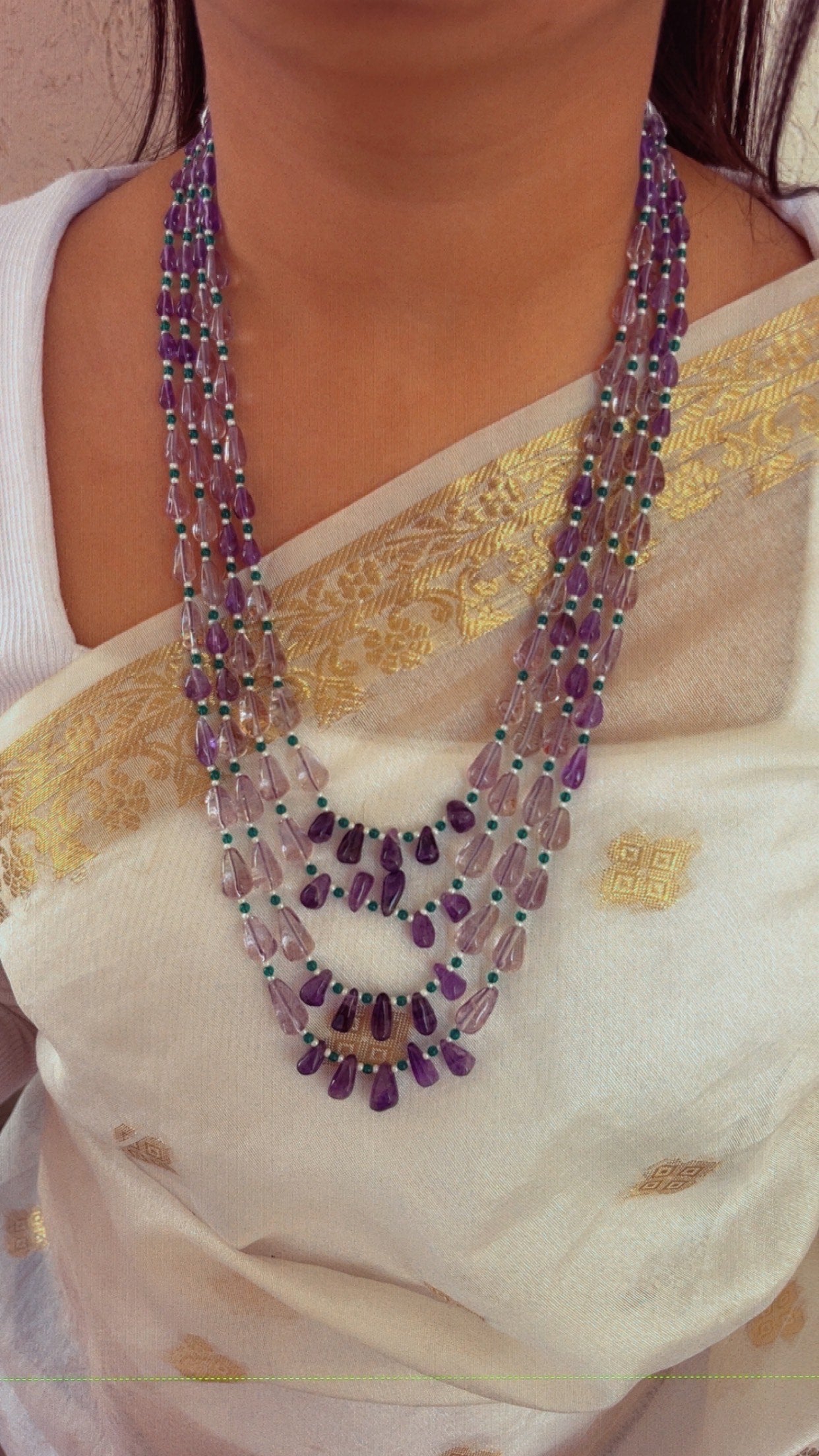 Natural Amethyst & Green Quartz Gemstone Beads Necklace Jewelry