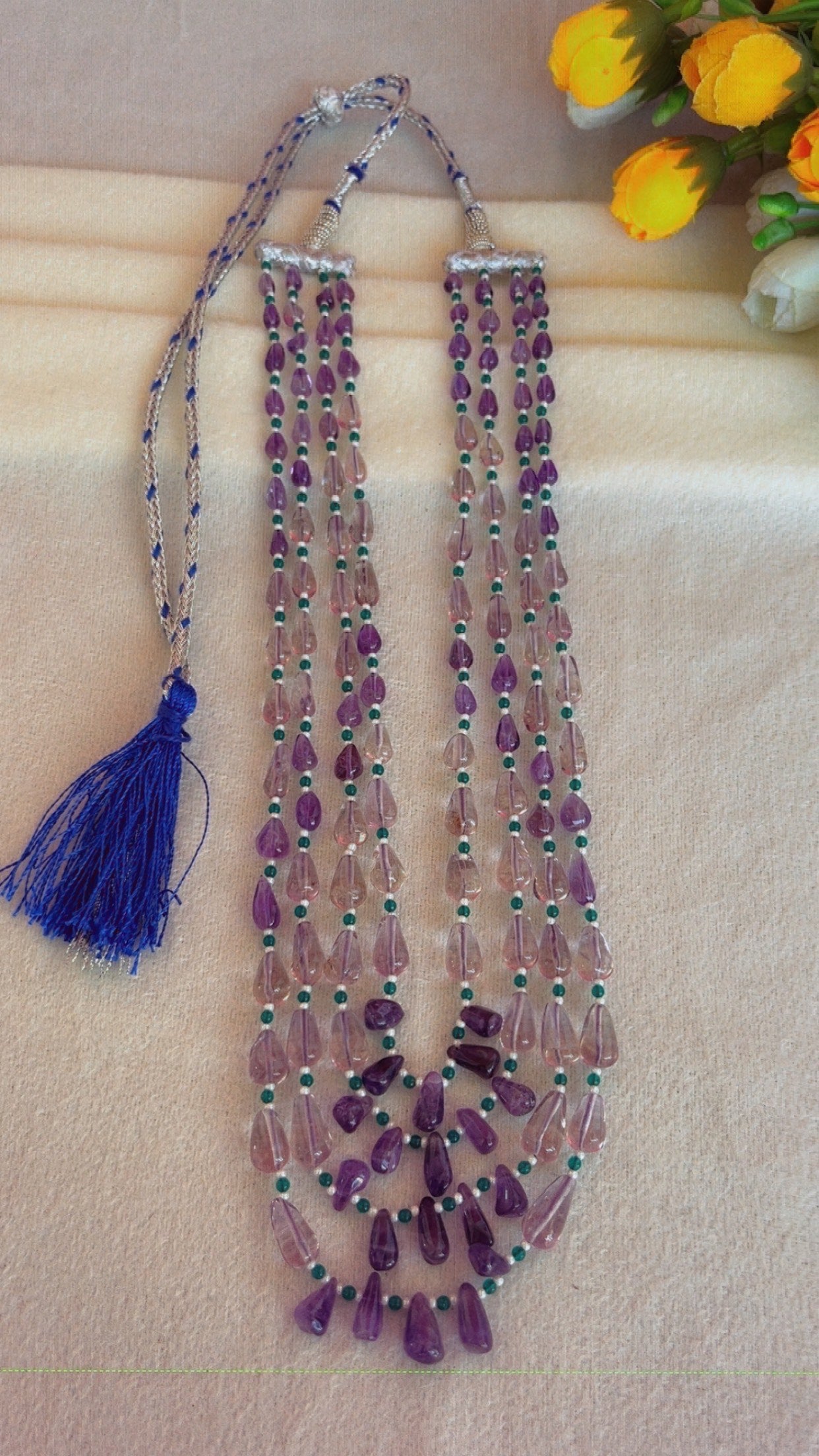 Natural Amethyst & Green Quartz Gemstone Beads Necklace Jewelry