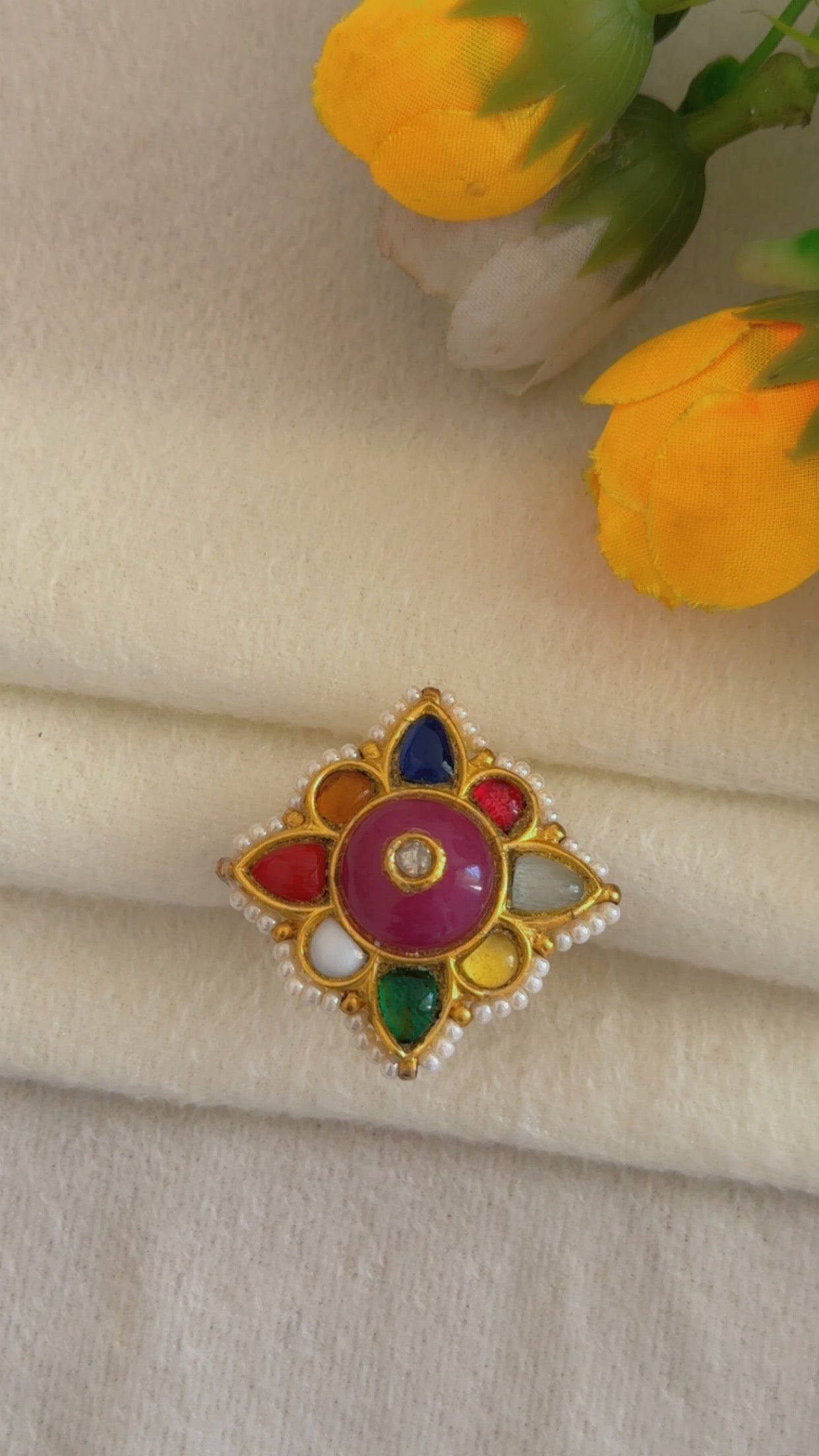 Designer 22k Gold Hallmarked Navratan Adjustable Ring