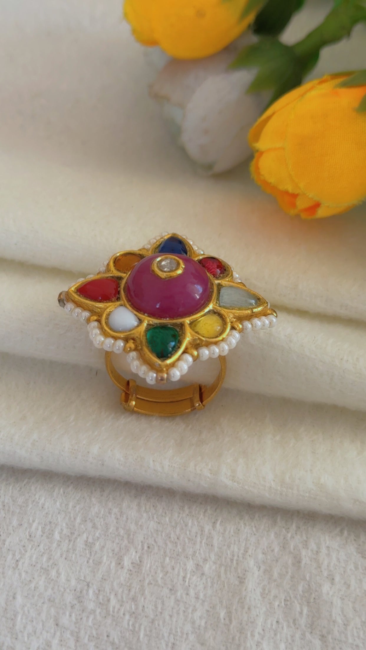 Designer 22k Gold Hallmarked Navratan Adjustable Ring