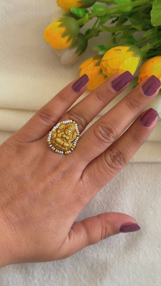Designer 22k Gold Hallmarked Lakshmi ji Adjustable Ring