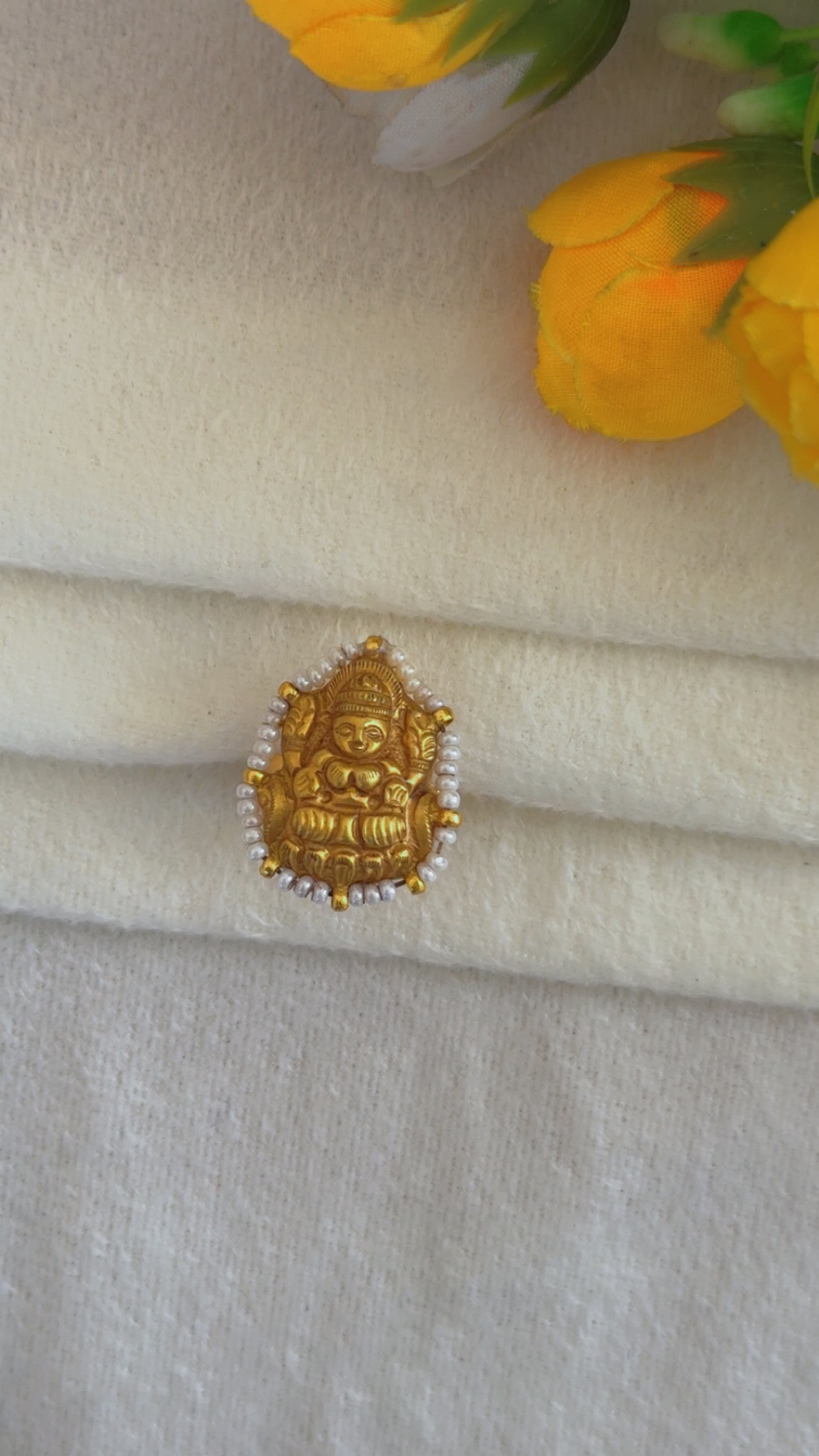 Designer 22k Gold Hallmarked Lakshmi ji Adjustable Ring