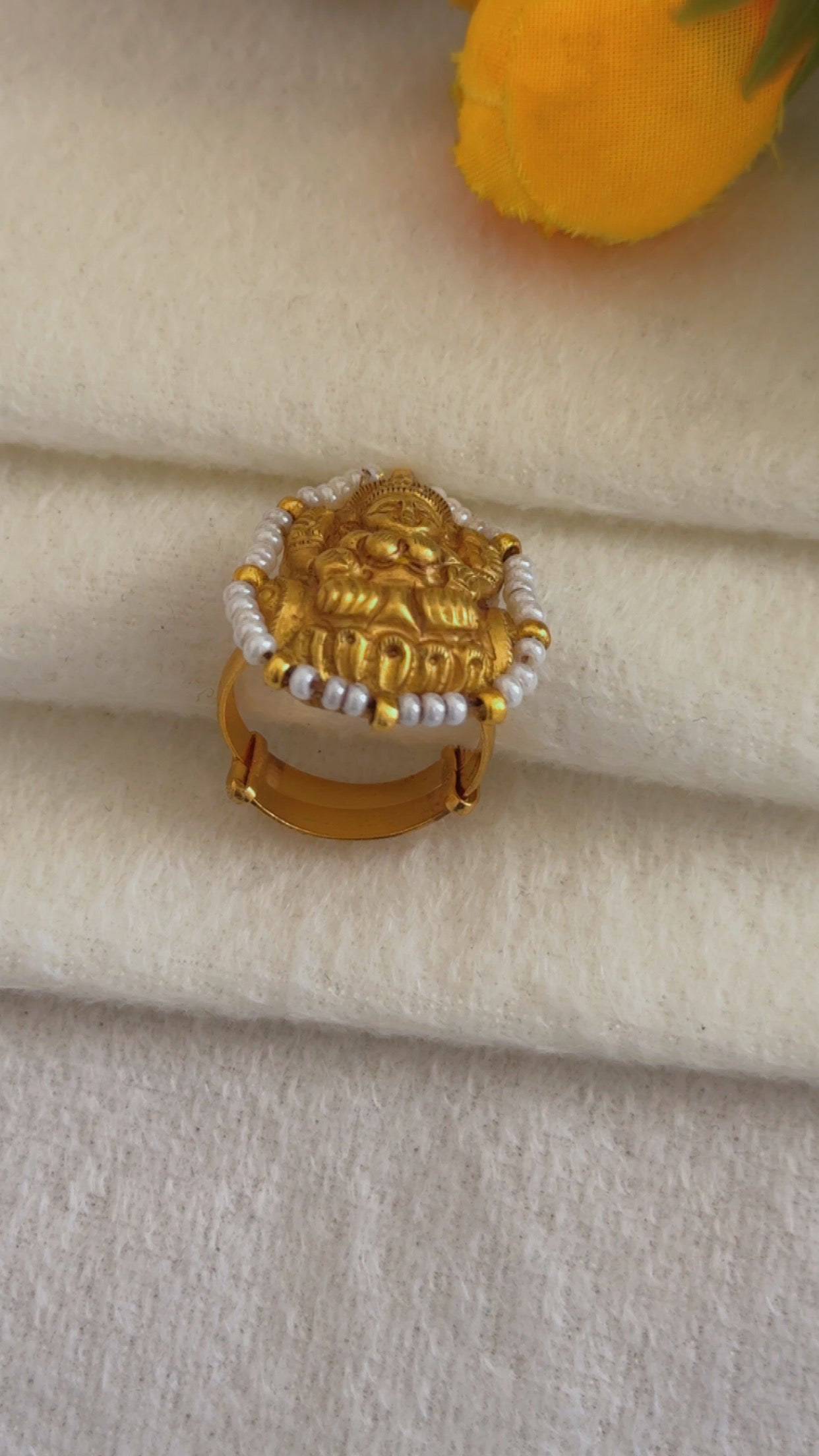 Designer 22k Gold Hallmarked Lakshmi ji Adjustable Ring