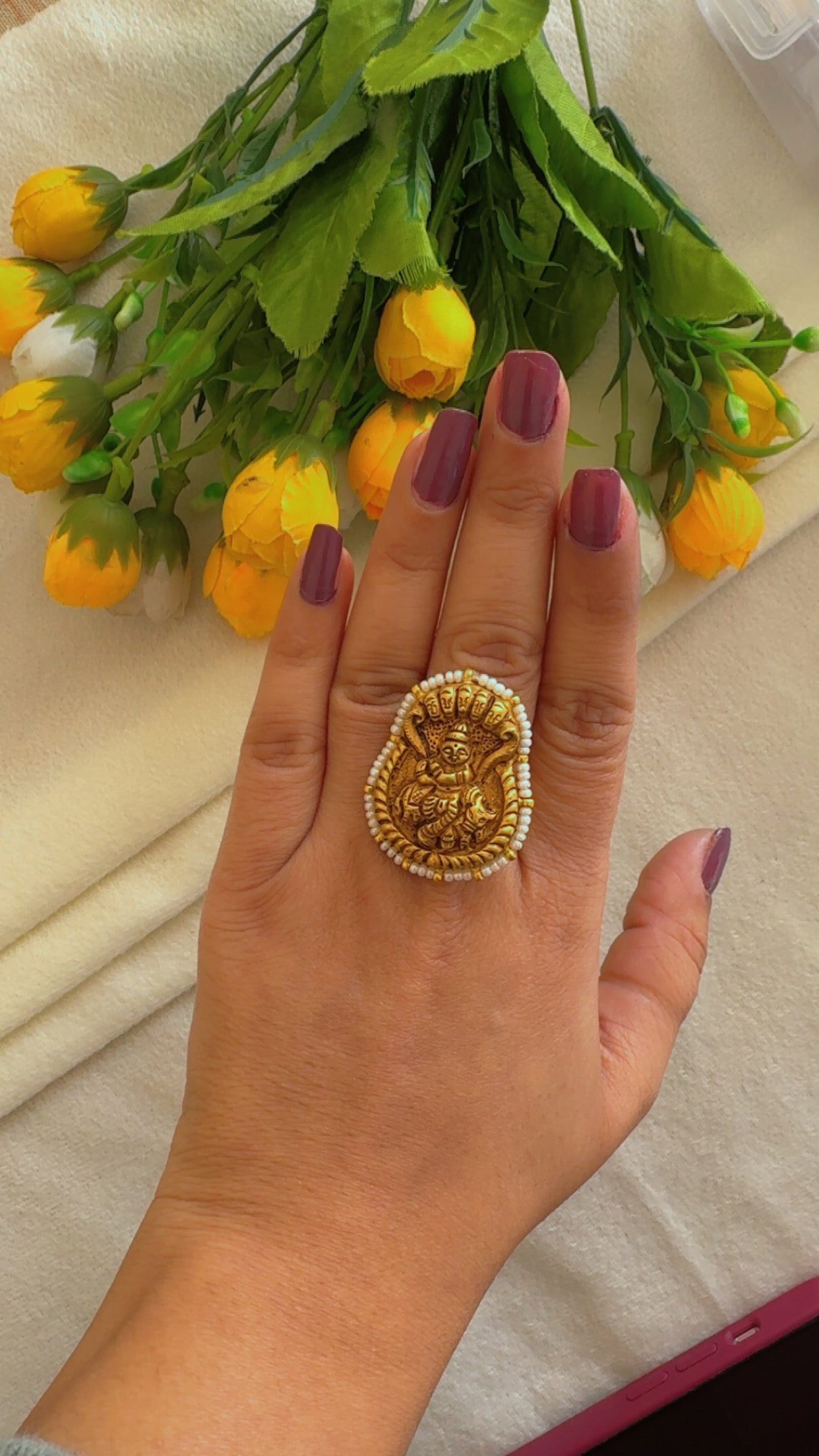 Designer 22k Gold Hallmarked Krishna ji Adjustable Ring