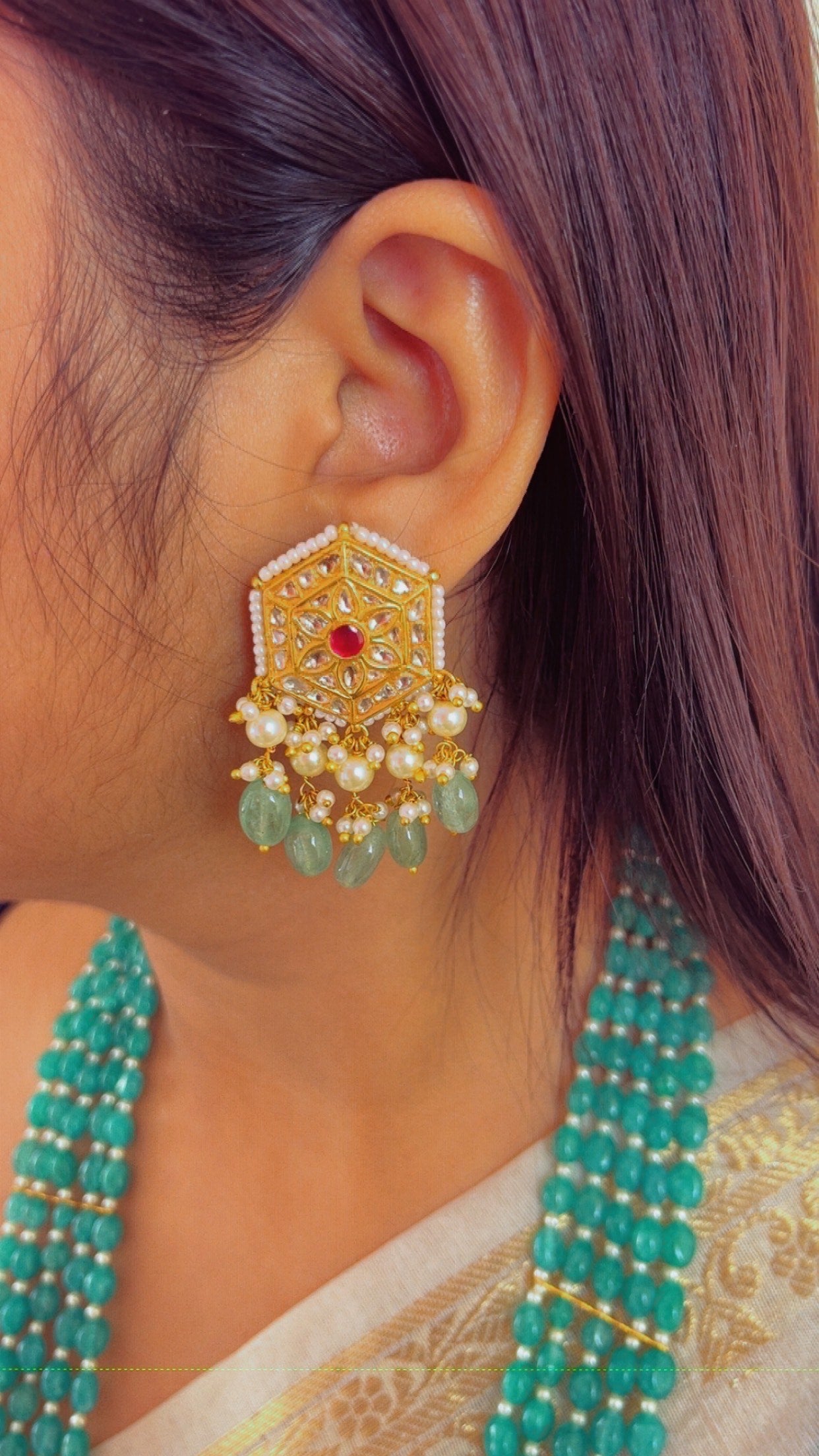 22K Gold Hallmarked Diamond Polki Necklace Jewelry