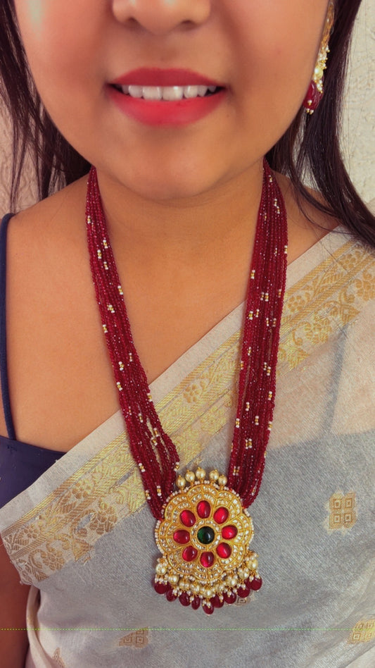 22K Gold Hallmarked Diamond Polki Red Necklace Jewelry