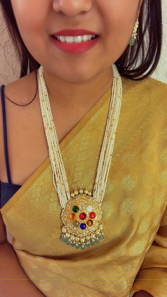 22K Gold Hallmarked Diamond Polki Navratan Necklace Jewelry