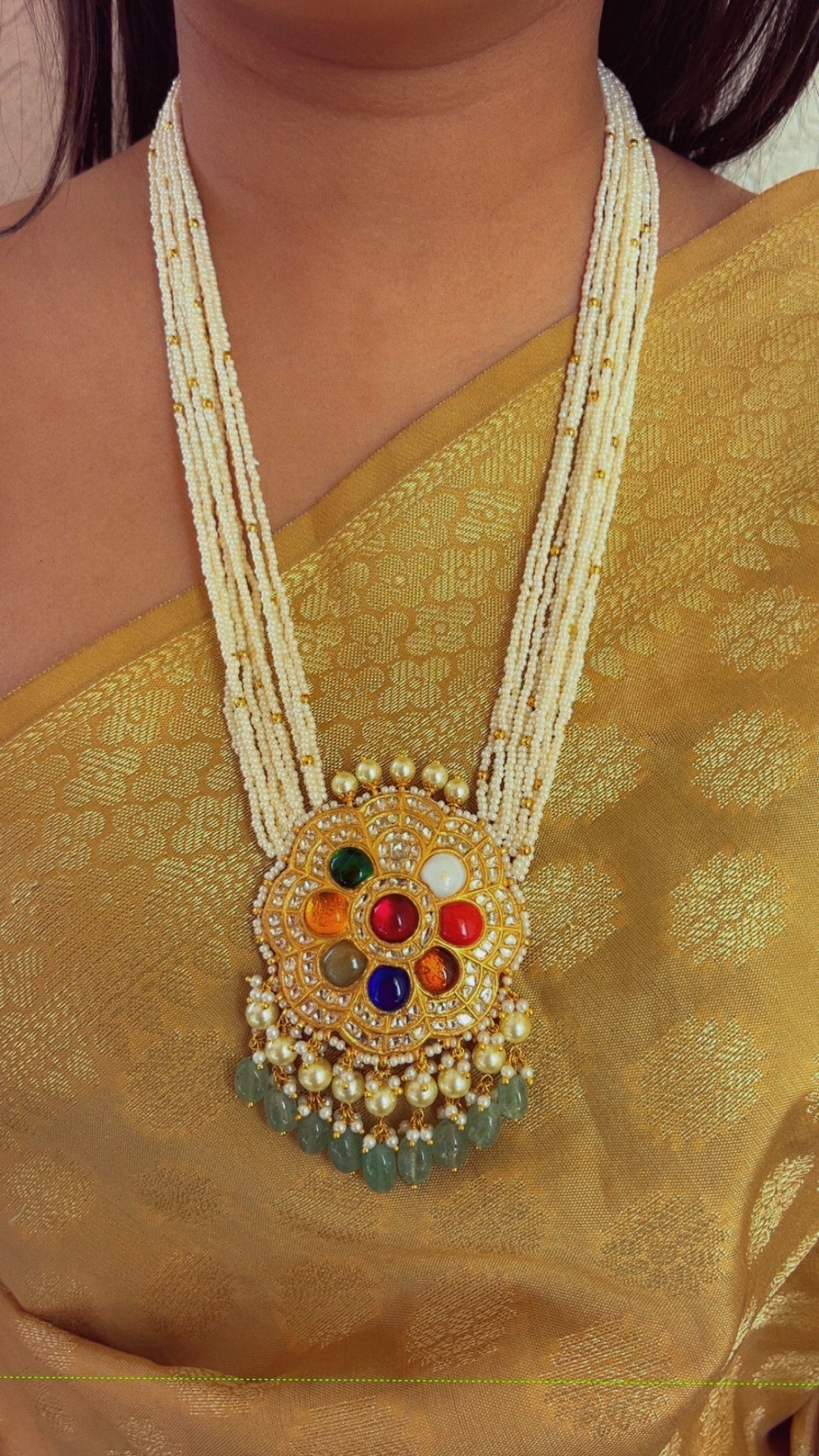 22K Gold Hallmarked Diamond Polki Navratan Necklace Jewelry