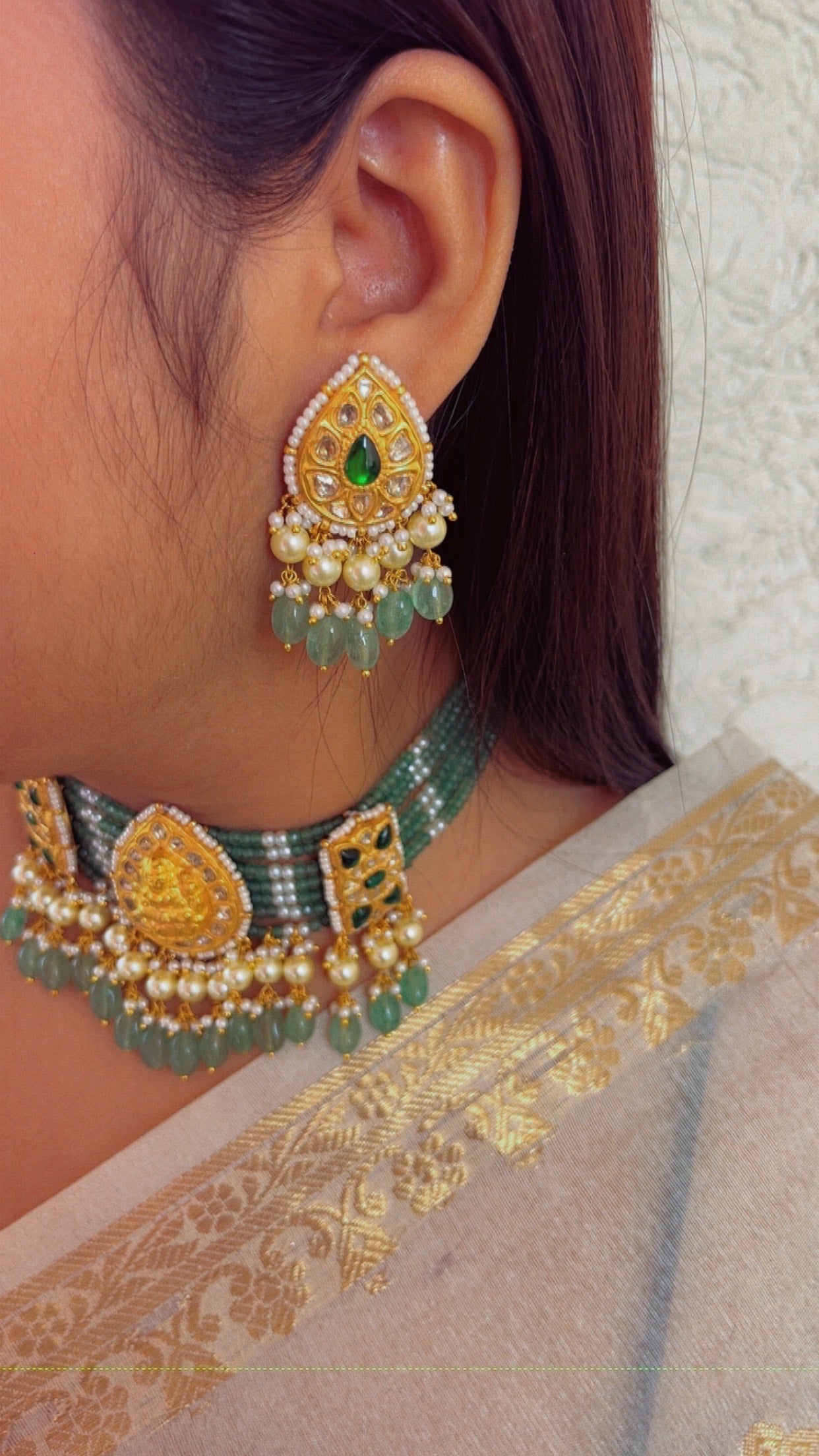 22K Gold Hallmarked Diamond Polki Lakshmi ji Choker Necklace Jewelry