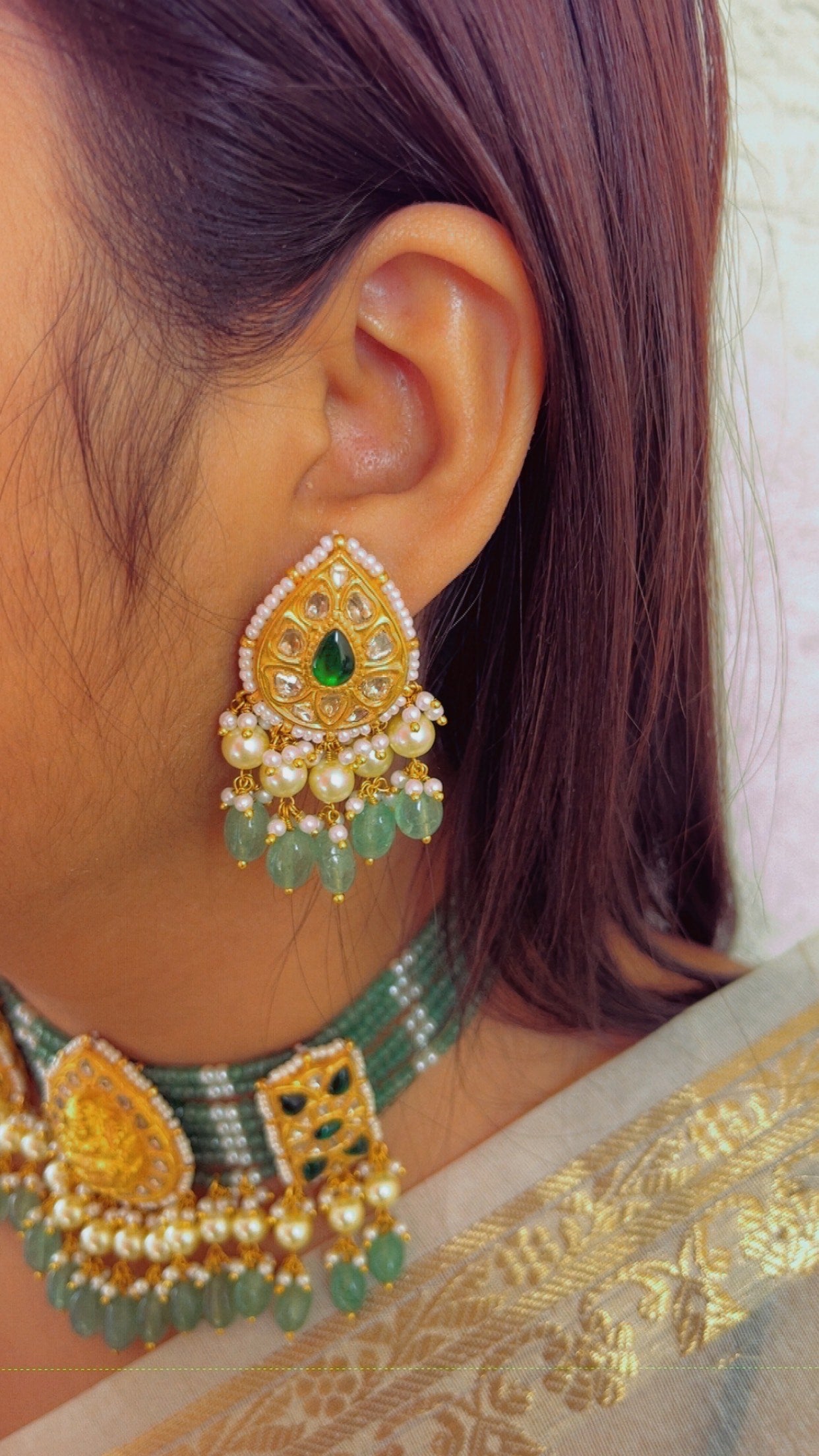 22K Gold Hallmarked Diamond Polki Lakshmi ji Choker Necklace Jewelry