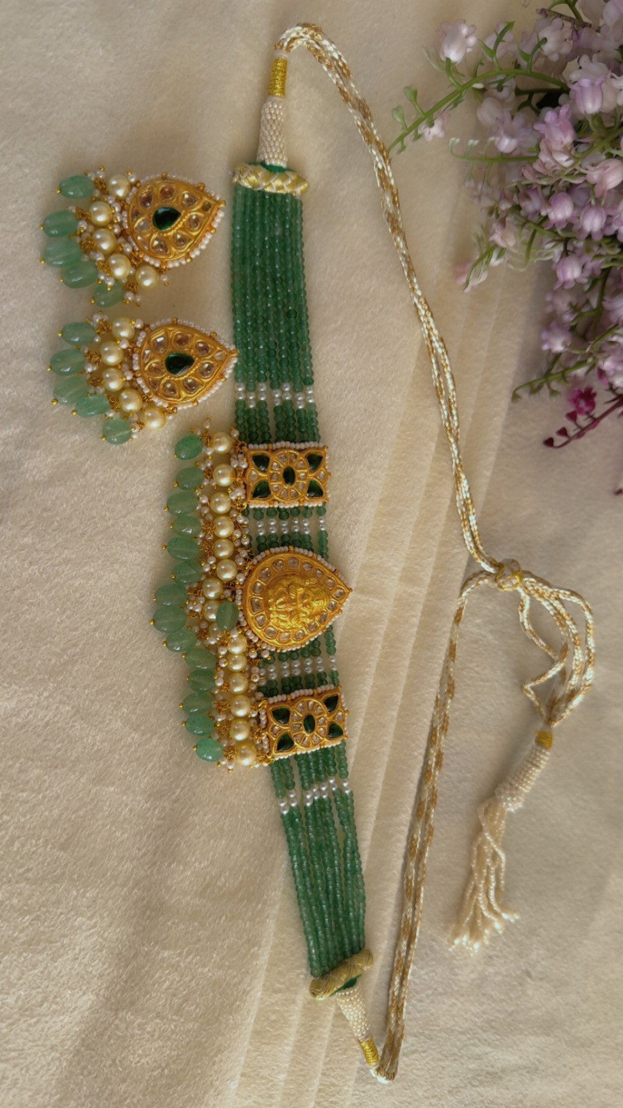 22K Gold Hallmarked Diamond Polki Lakshmi ji Choker Necklace Jewelry