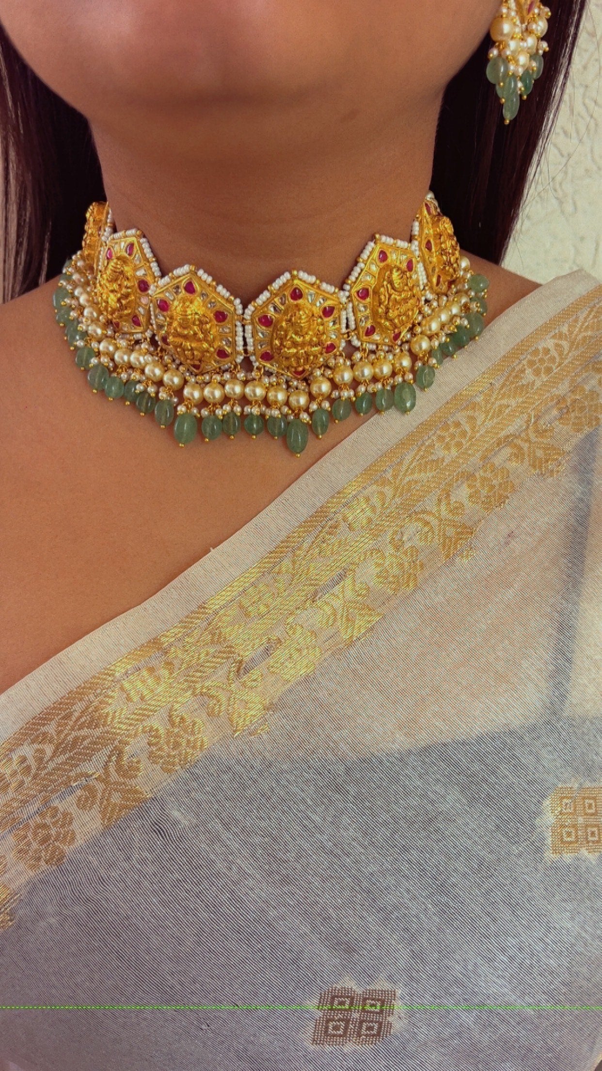 22K Gold Hallmarked Diamond Polki Lakshmi ji Choker Necklace Jewelry