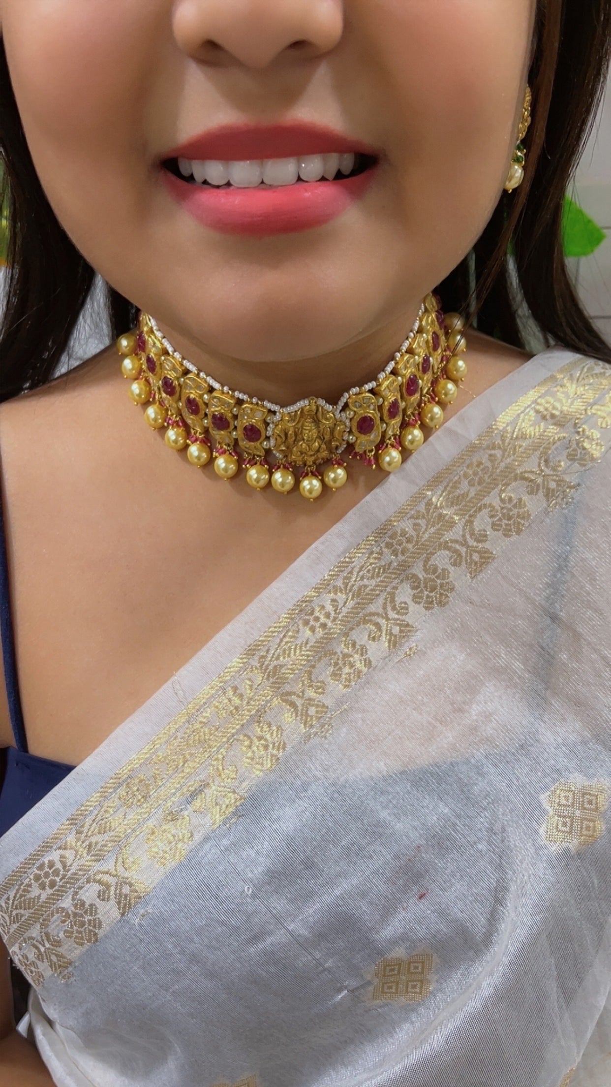 22K Gold Hallmarked Diamond Polki Lakshmi ji Choker Necklace Jewelry