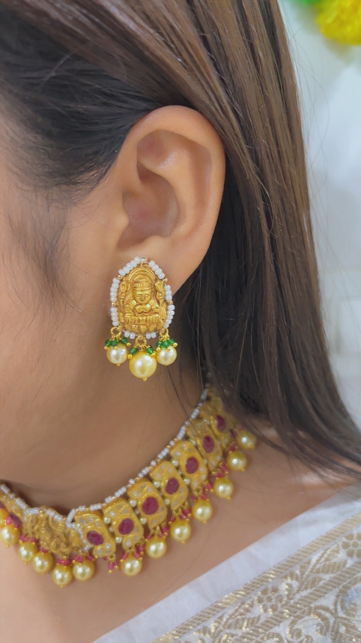 22K Gold Hallmarked Diamond Polki Lakshmi ji Choker Necklace Jewelry