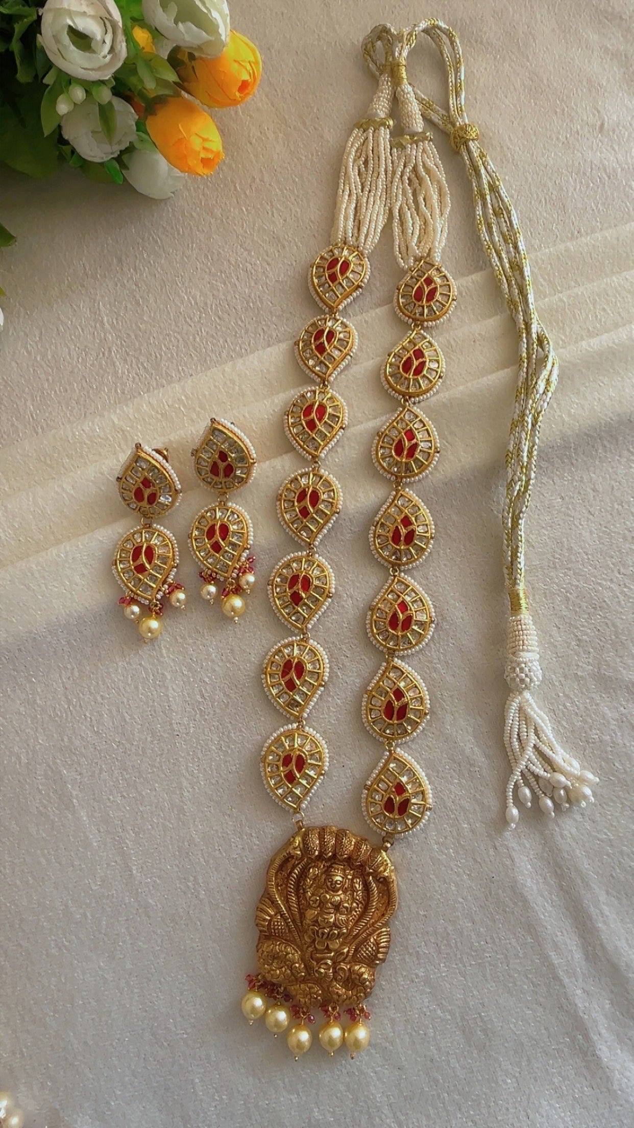 22K Gold Hallmarked Diamond Polki Lakshmi ji Necklace Jewelry